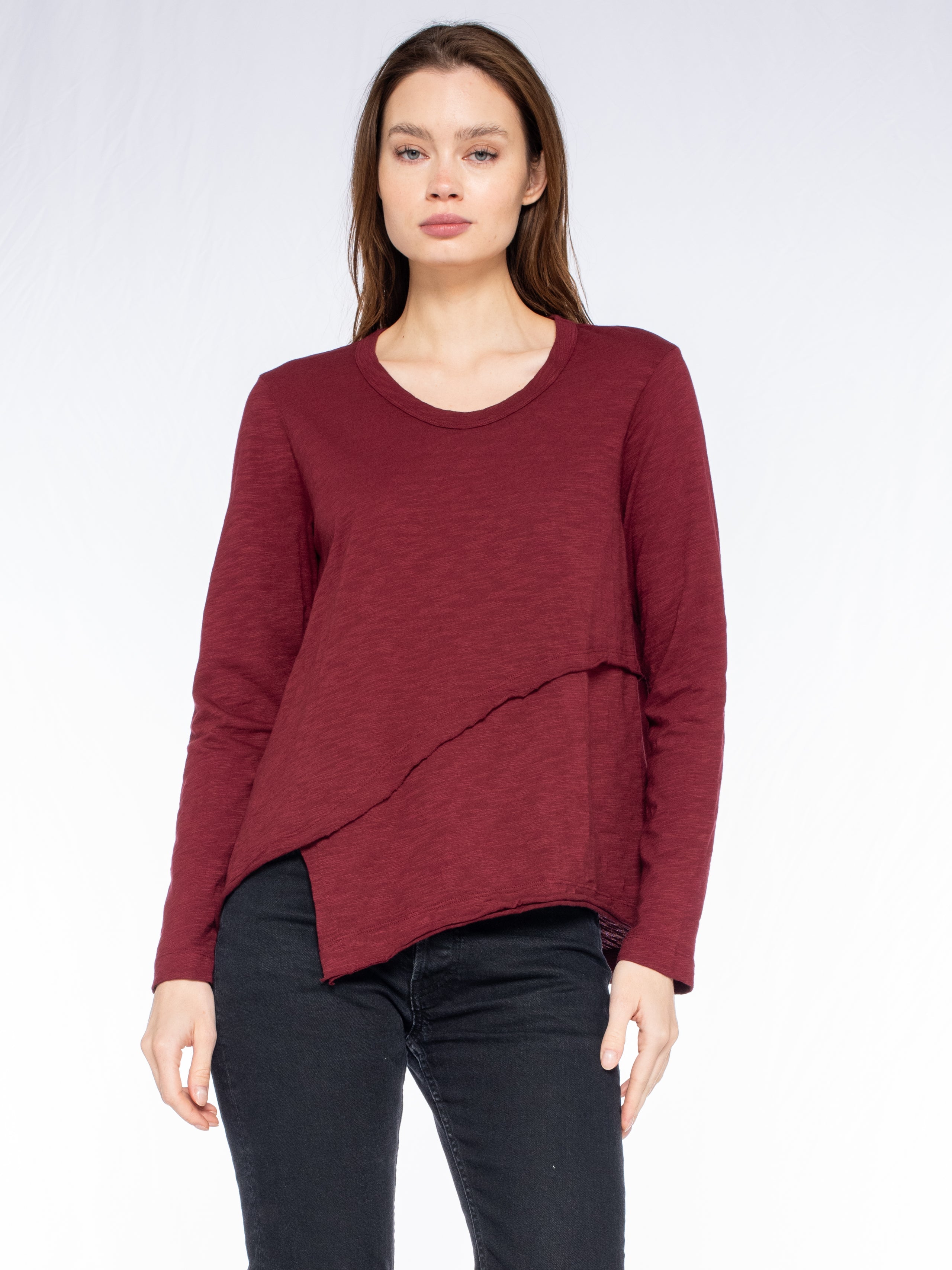 Crew Long Sleeve Easy Crossover Raw Hem Top