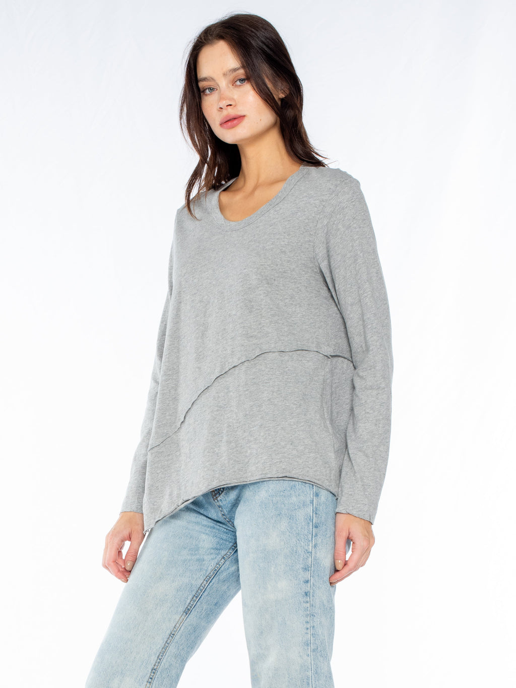 Crew Long Sleeve Easy Crossover Raw Hem Top