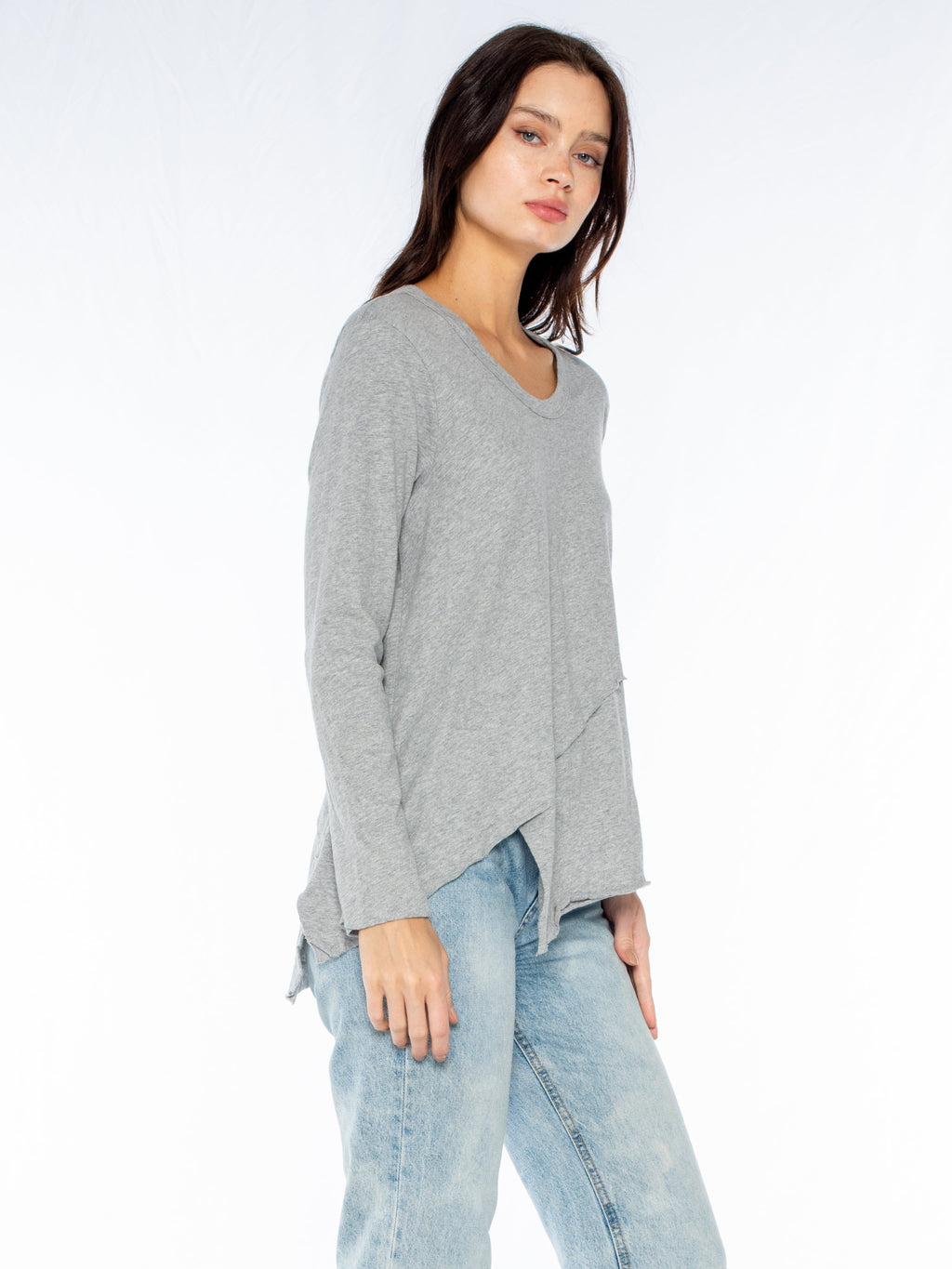 Crew Long Sleeve Easy Crossover Raw Hem Top
