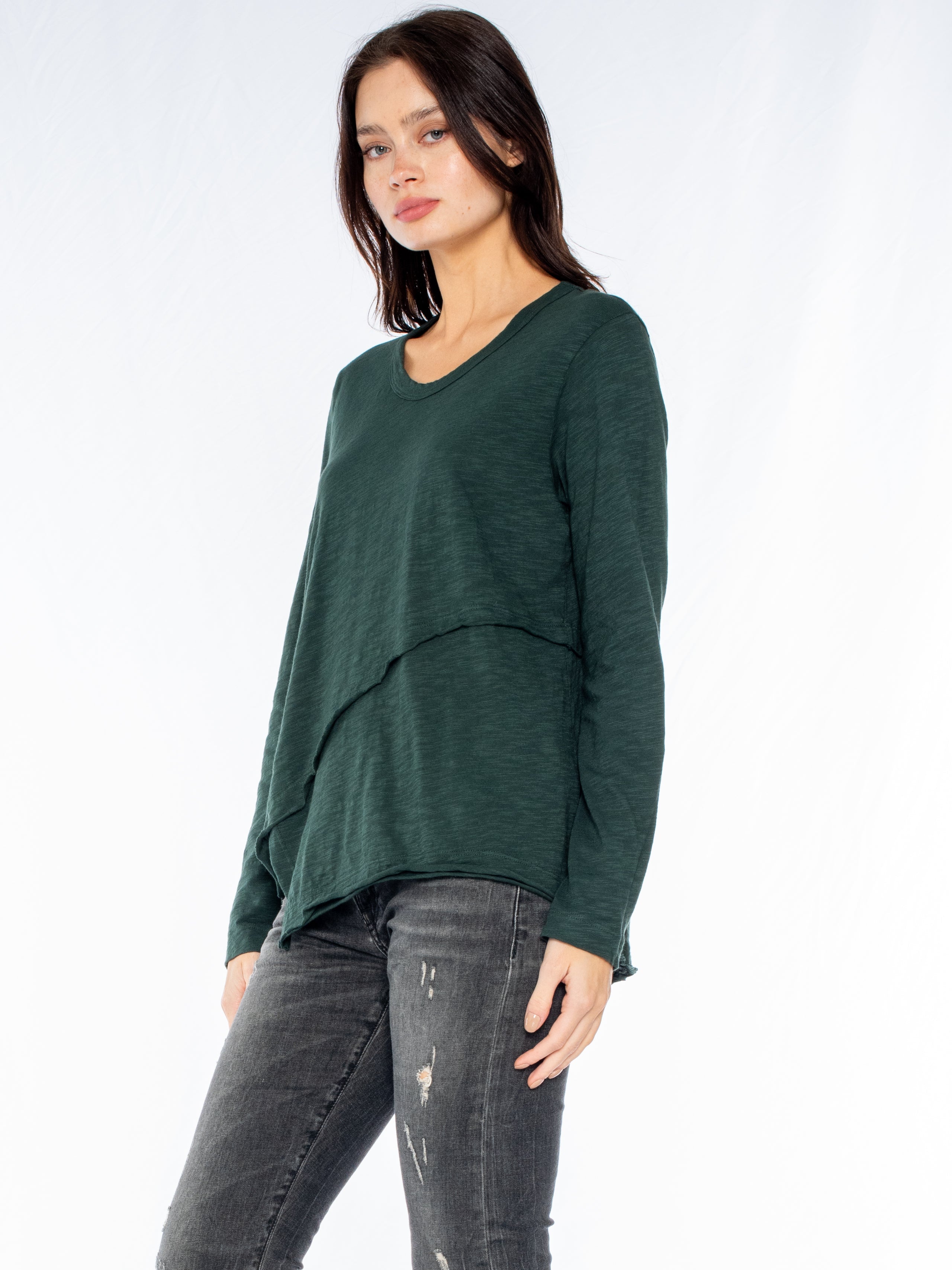Crew Long Sleeve Easy Crossover Raw Hem Top