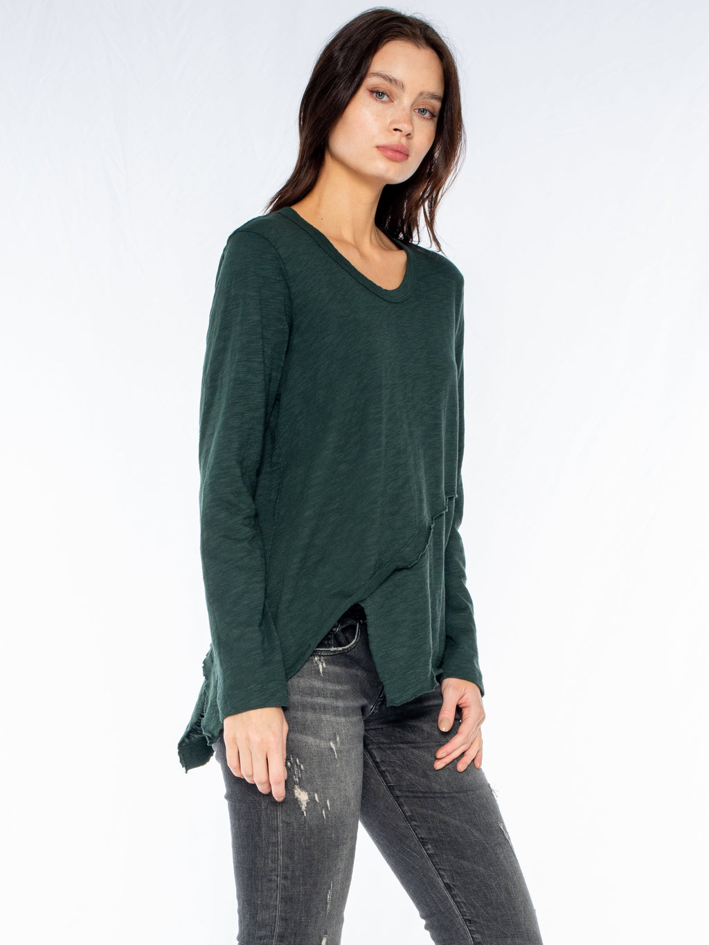 Crew Long Sleeve Easy Crossover Raw Hem Top