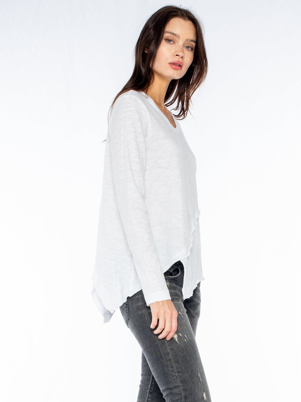Crew Long Sleeve Easy Crossover Raw Hem Top