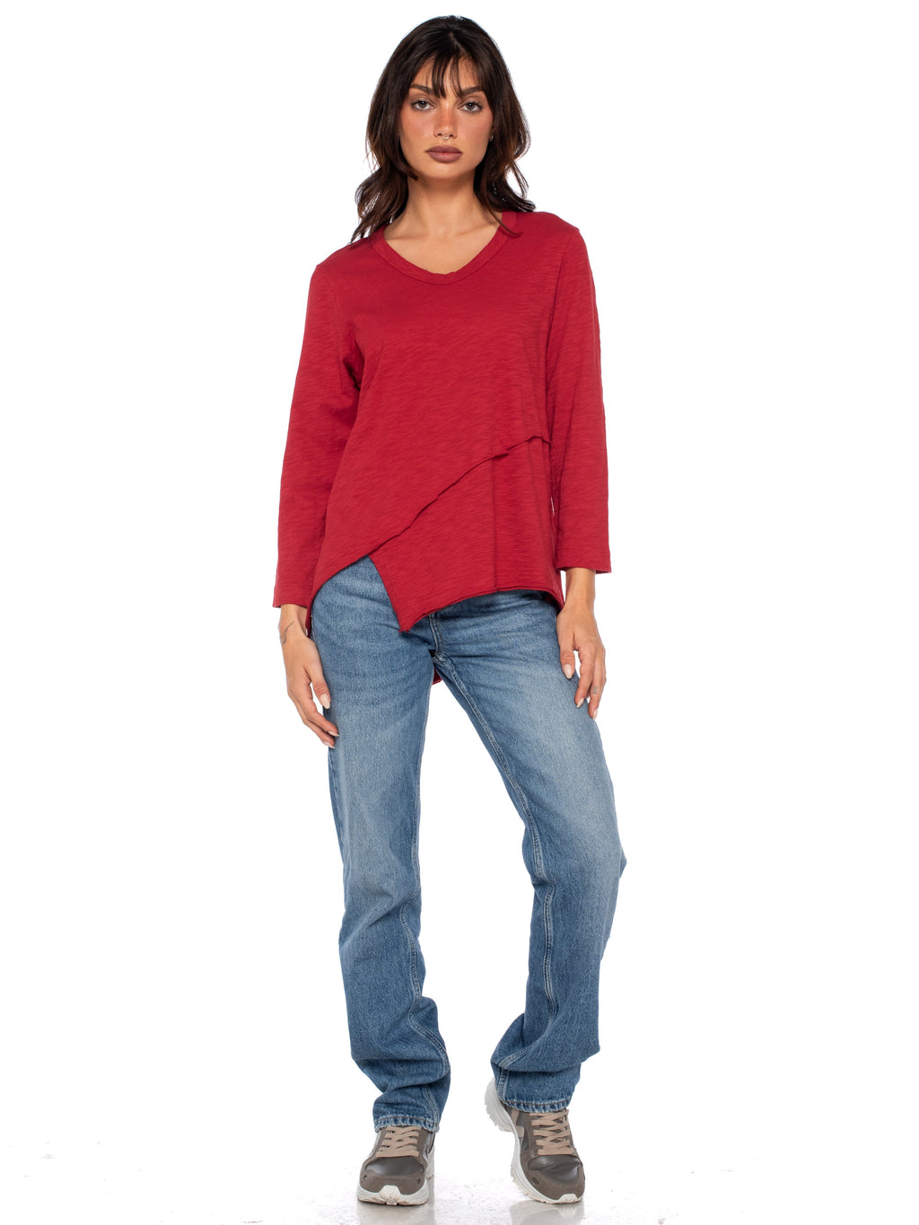Crew 3/4 Sleeve EZ Cross Over Hem Shirt