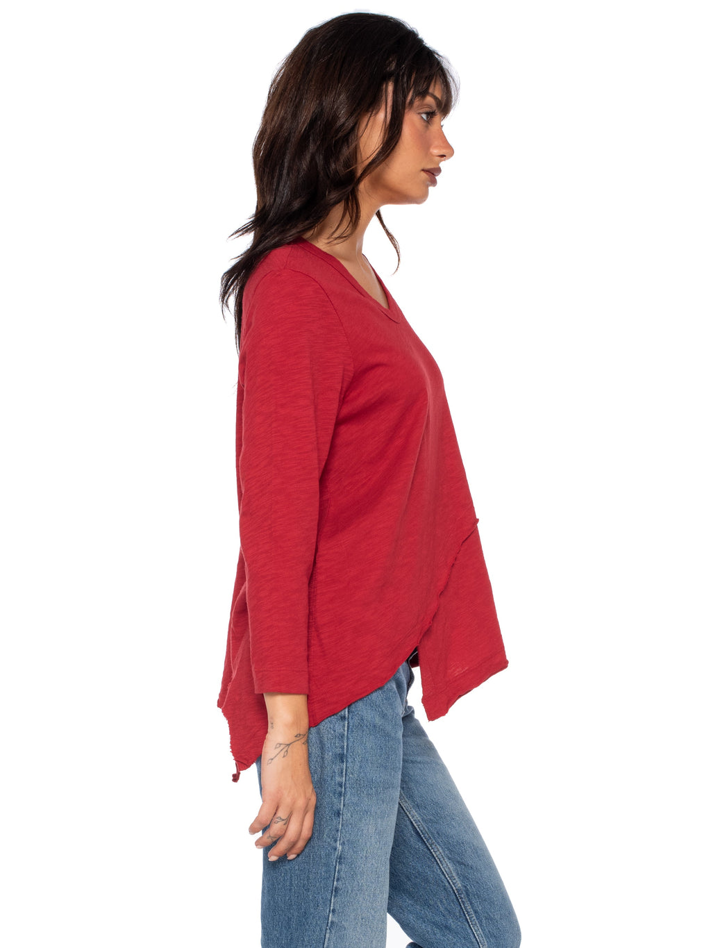 Crew 3/4 Sleeve EZ Cross Over Hem Shirt