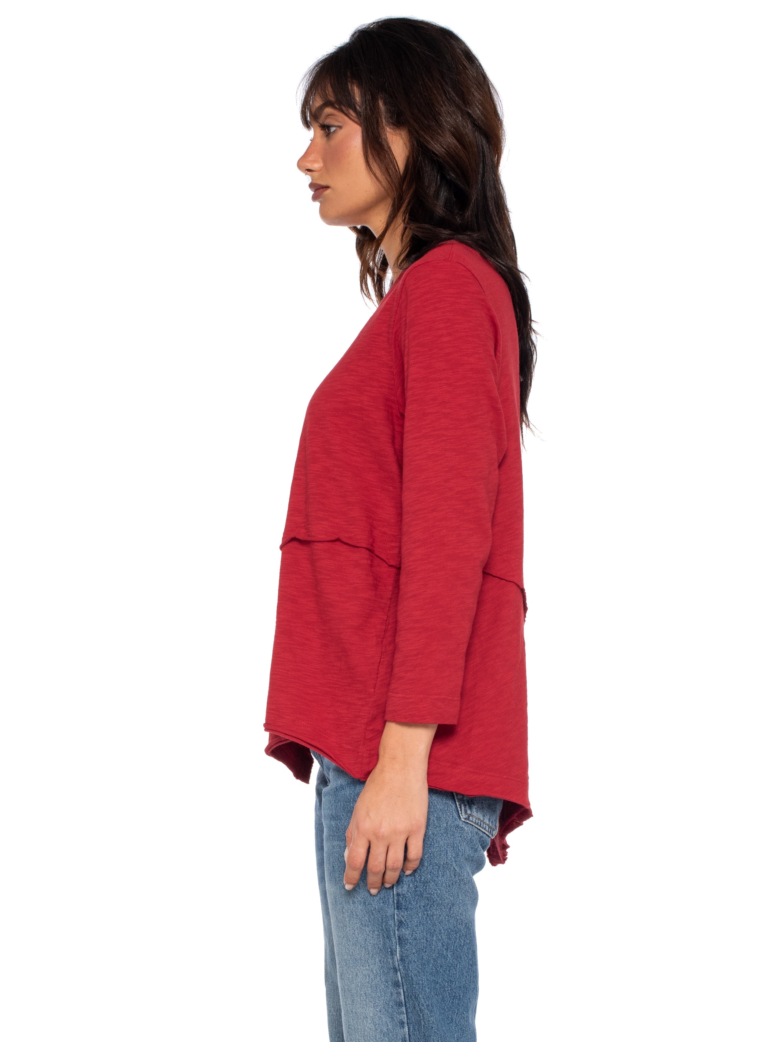 Crew 3/4 Sleeve EZ Cross Over Hem Shirt