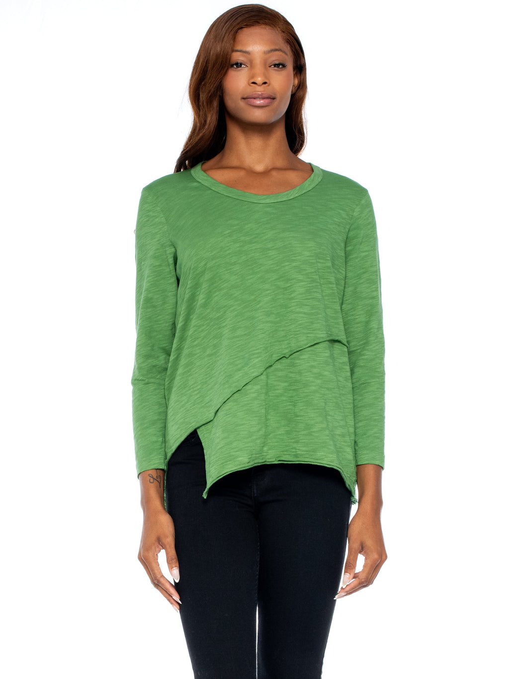 Crew 3/4 Sleeve EZ Cross Over Hem Shirt