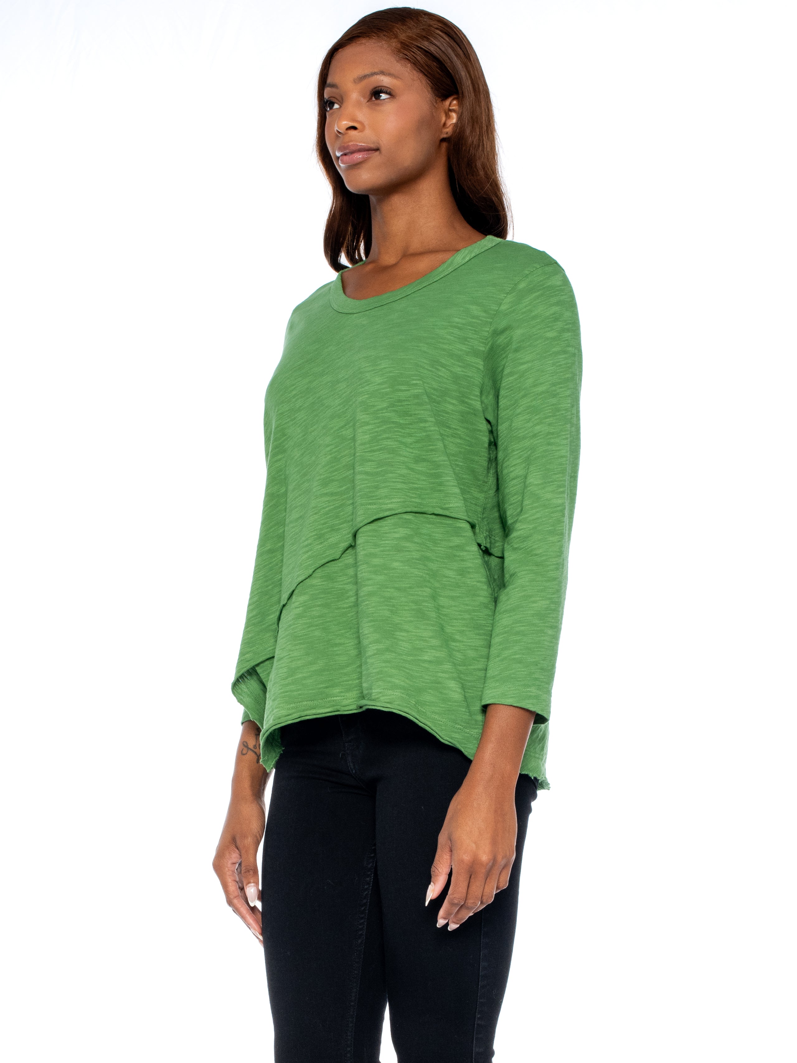 Crew 3/4 Sleeve EZ Cross Over Hem Shirt