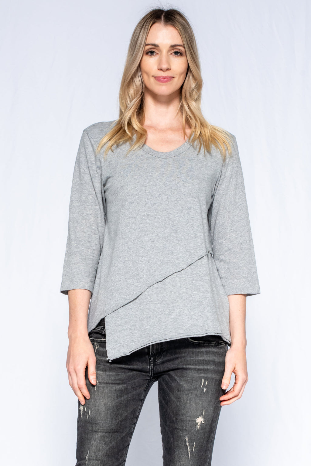 Crew 3/4 Sleeve EZ Cross Over Hem Shirt