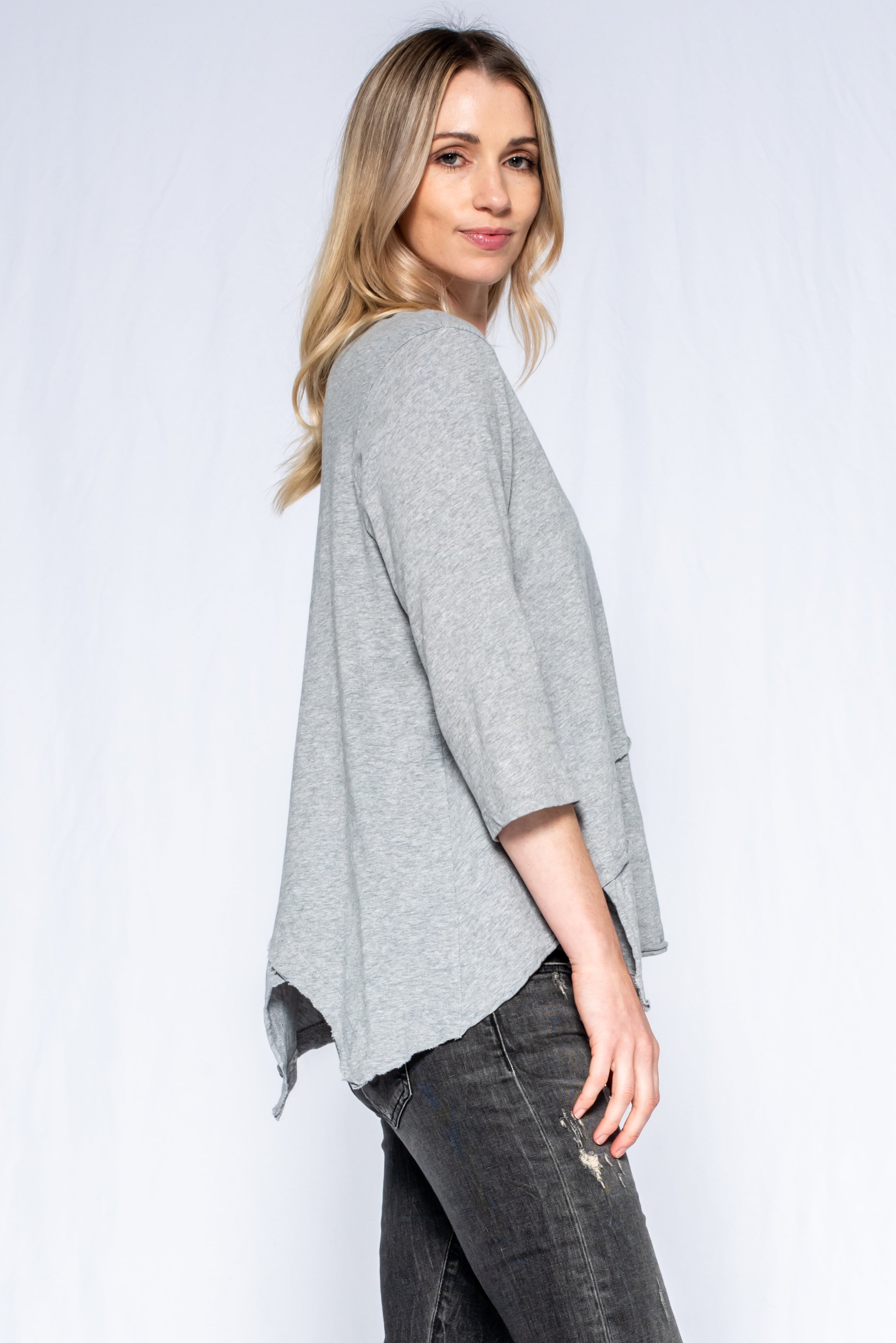 Crew 3/4 Sleeve EZ Cross Over Hem Shirt