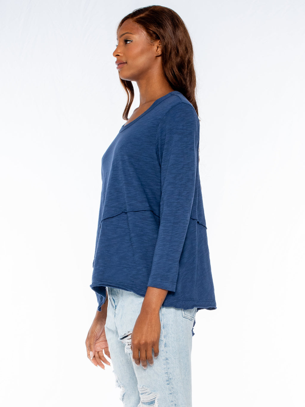 Crew 3/4 Sleeve EZ Cross Over Hem Shirt