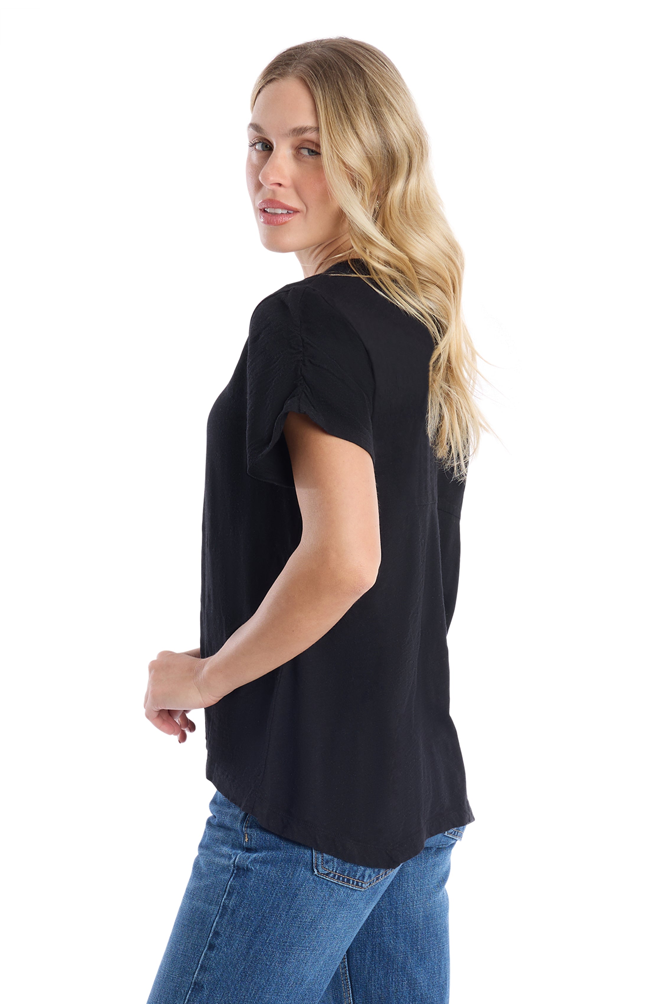 Sexy deep v-neck ruched sleeve