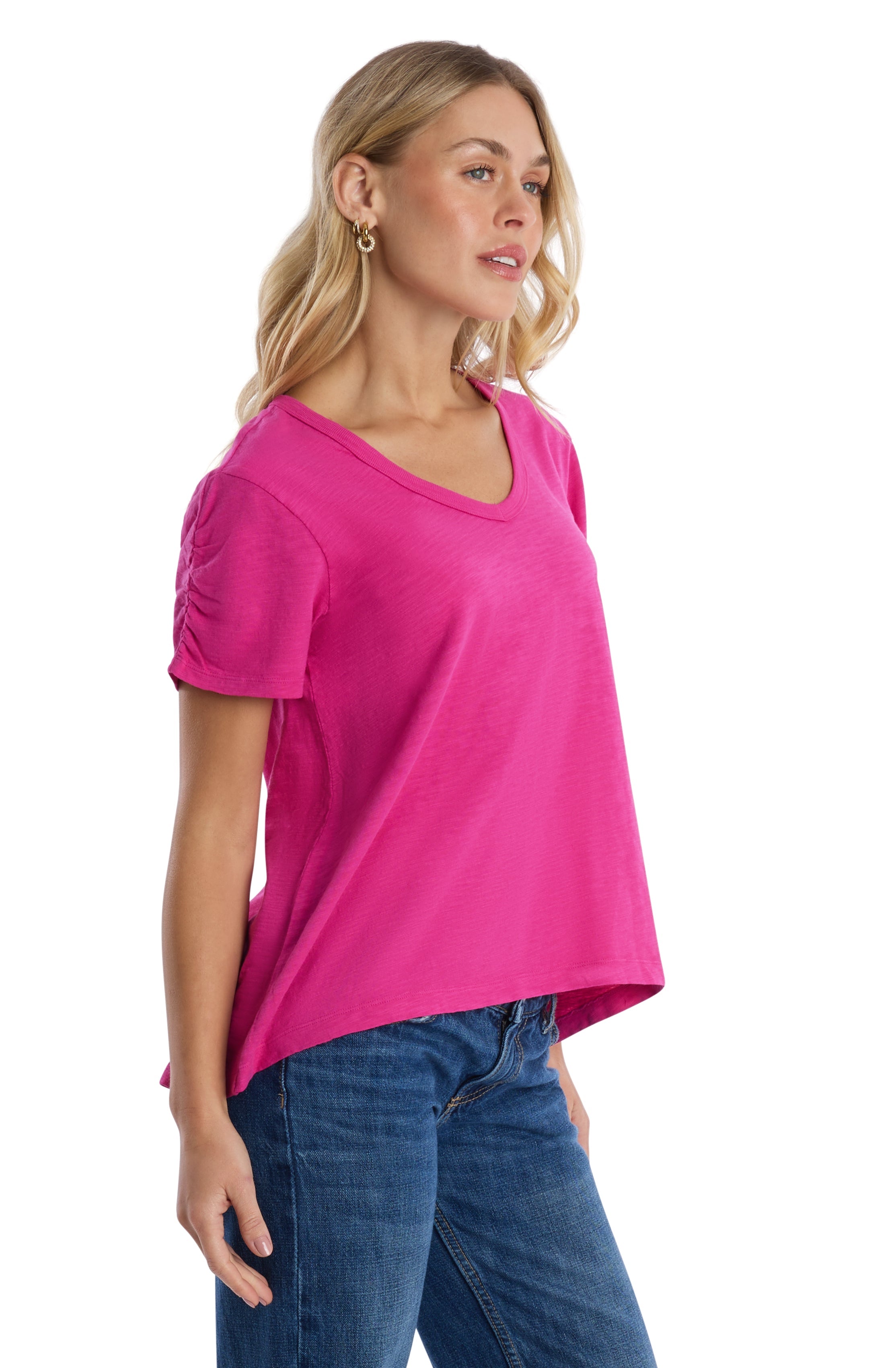Sexy deep v-neck ruched sleeve