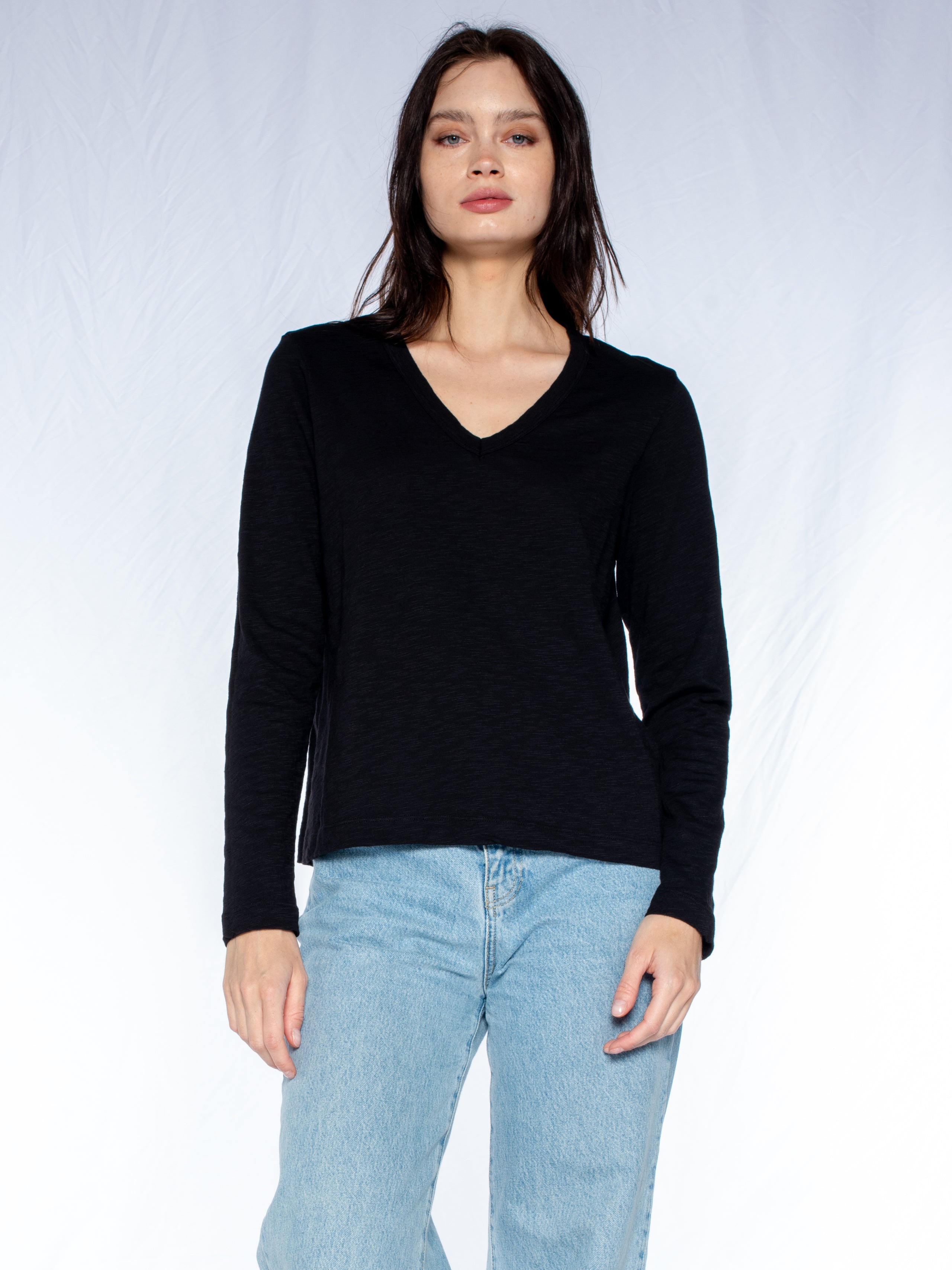 V-Neck Long Sleeve Baby Baby Fit Tee