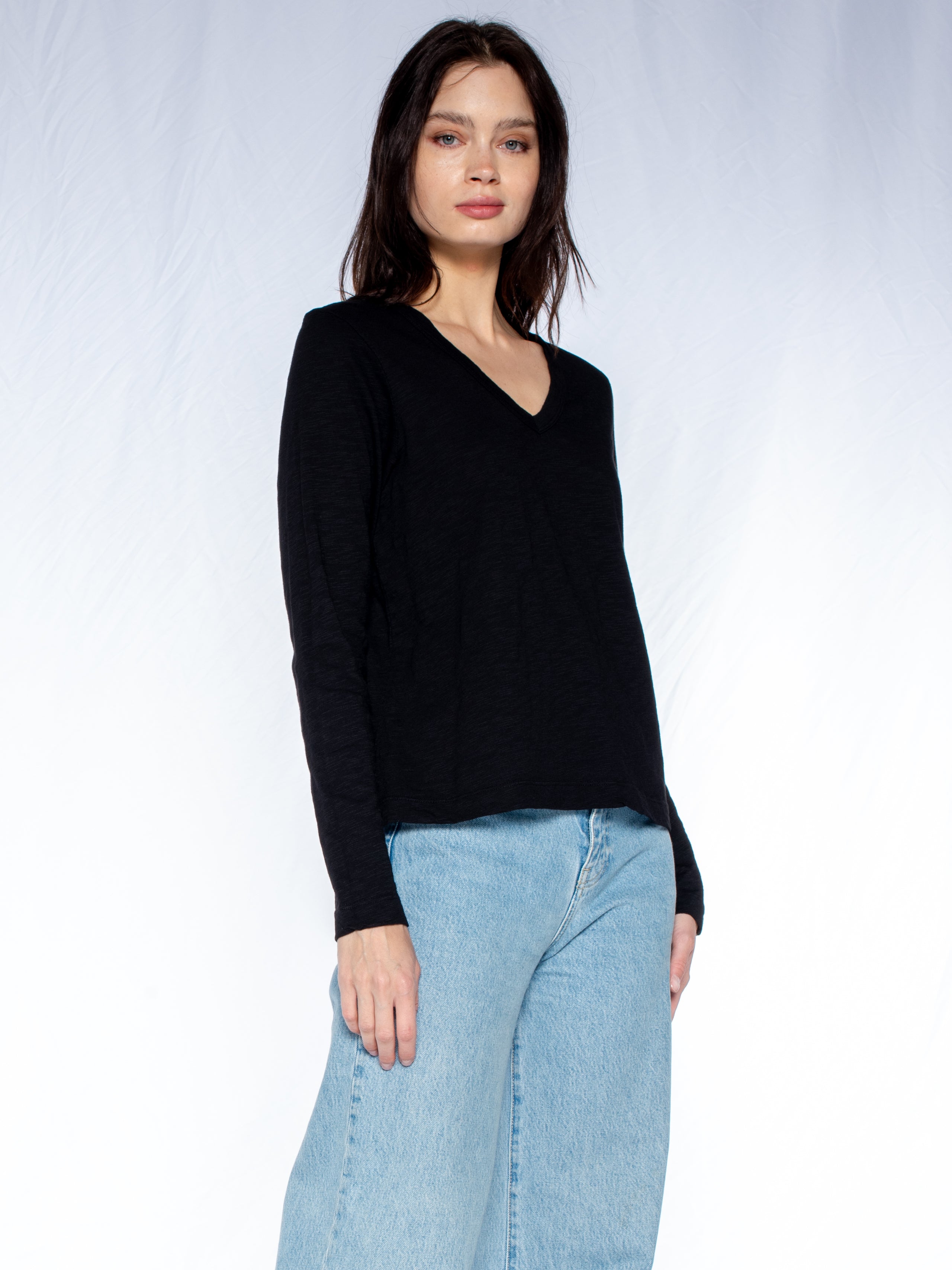 V-Neck Long Sleeve Baby Baby Fit Tee