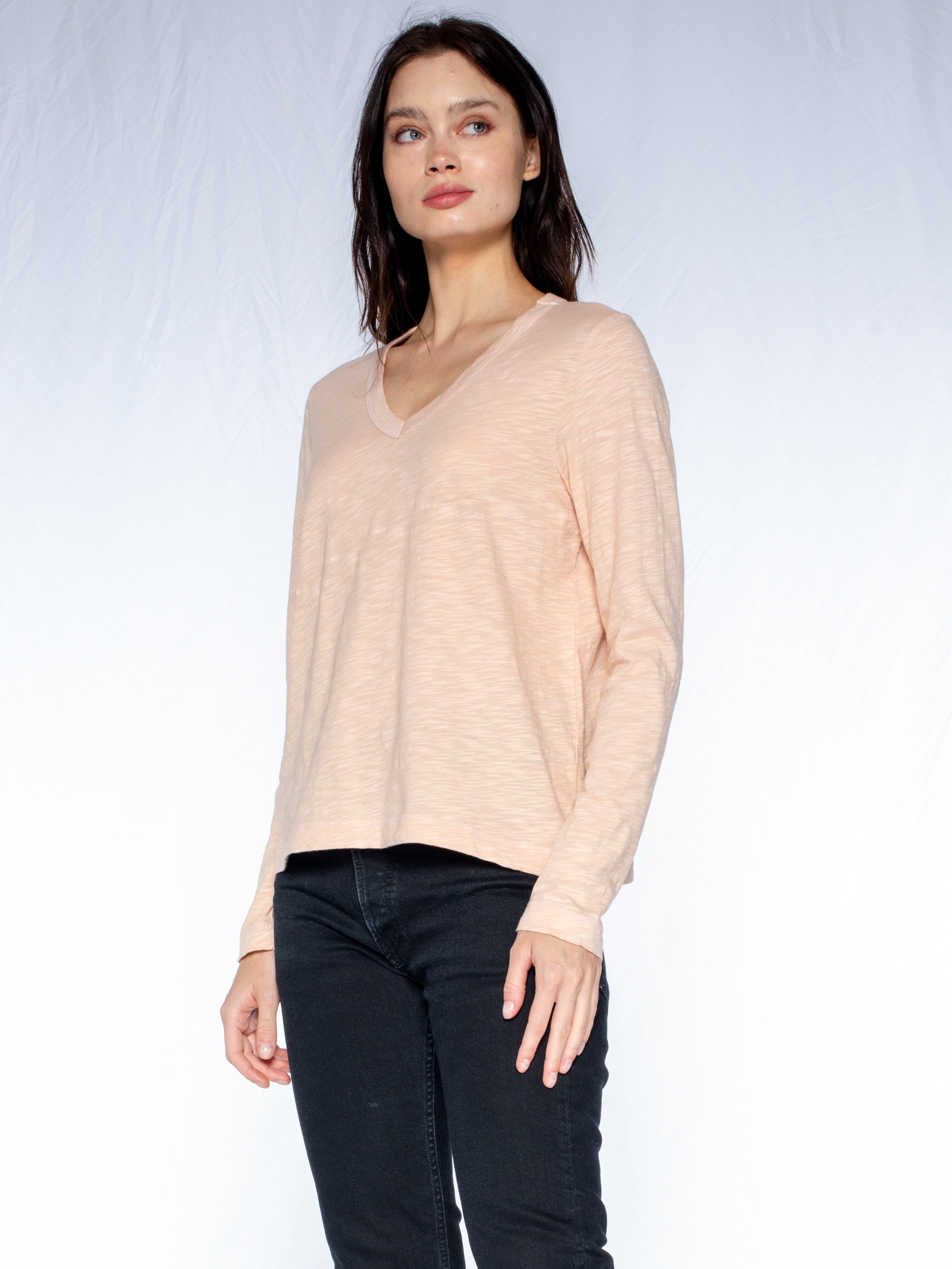 V-Neck Long Sleeve Baby Baby Fit Tee