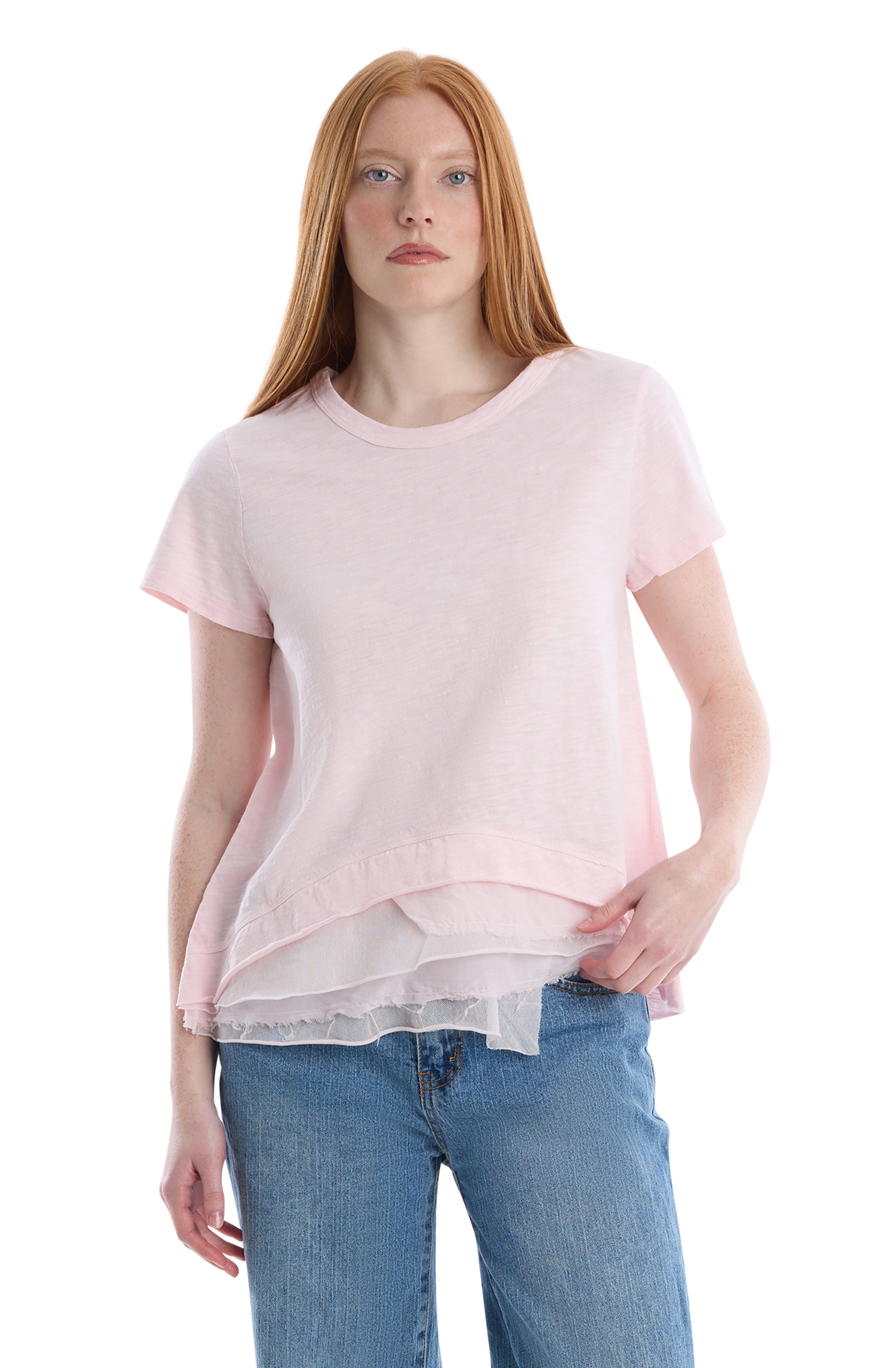 Boxy short sleeve mixed hem