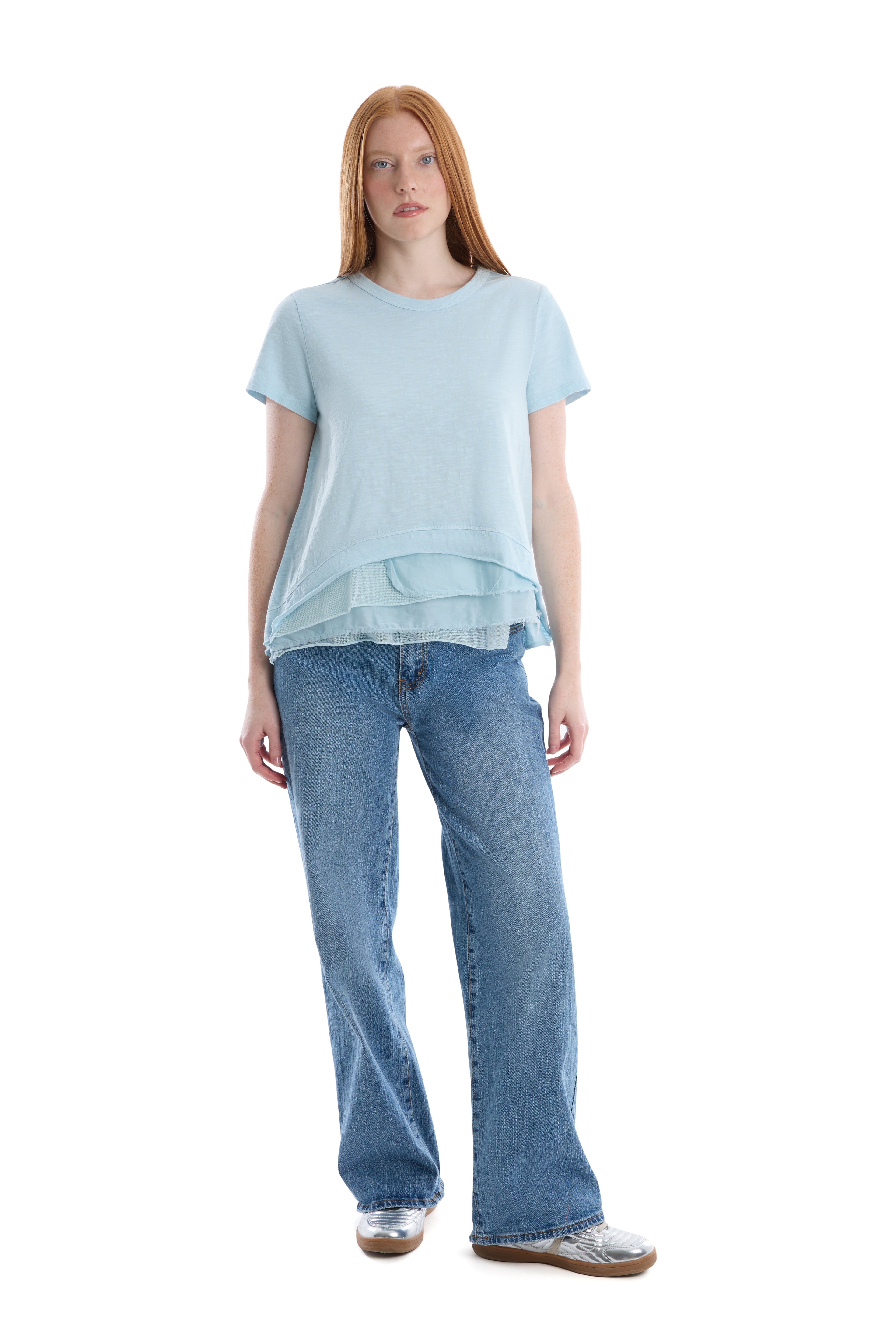 Boxy short sleeve mixed hem