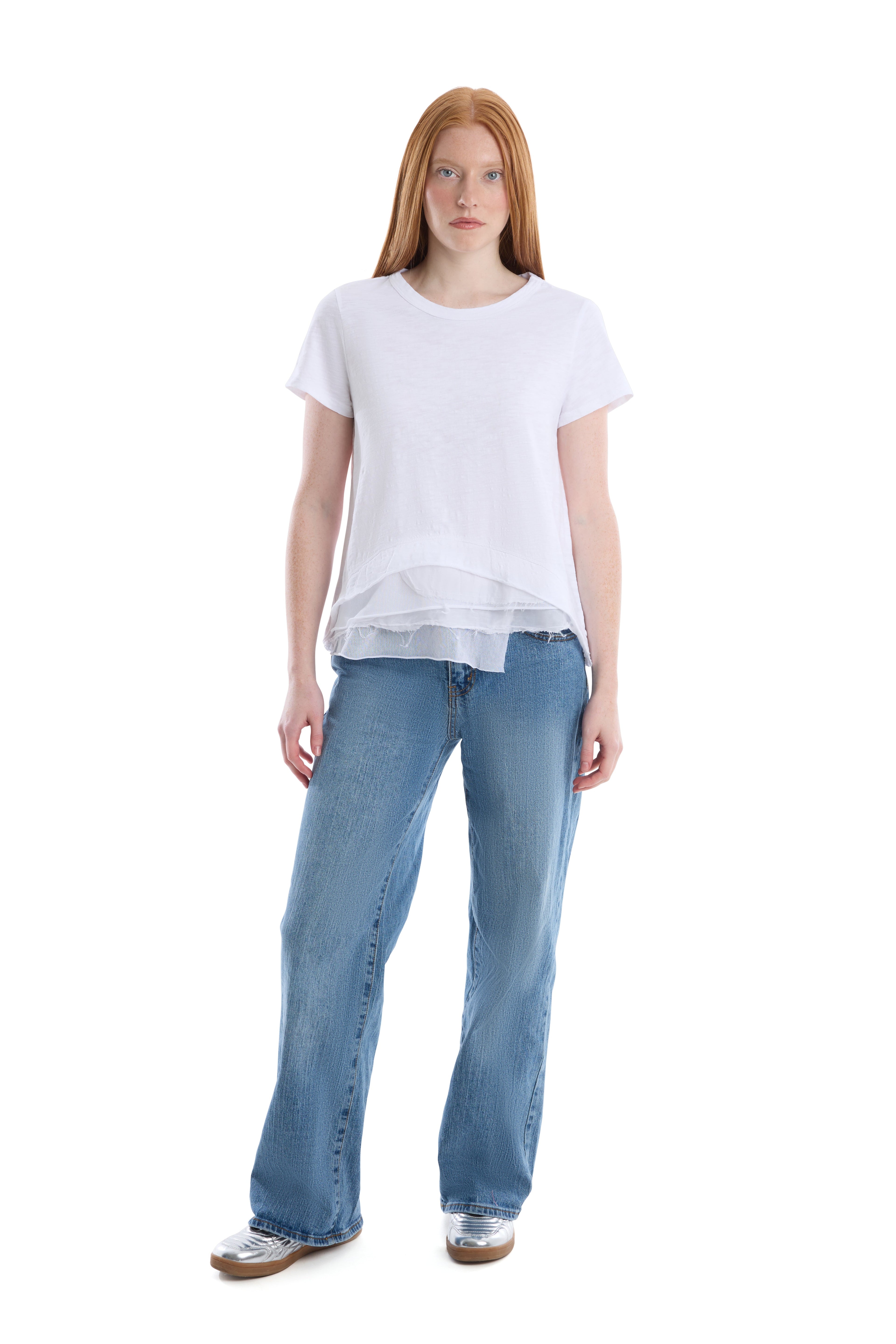 Boxy short sleeve mixed hem