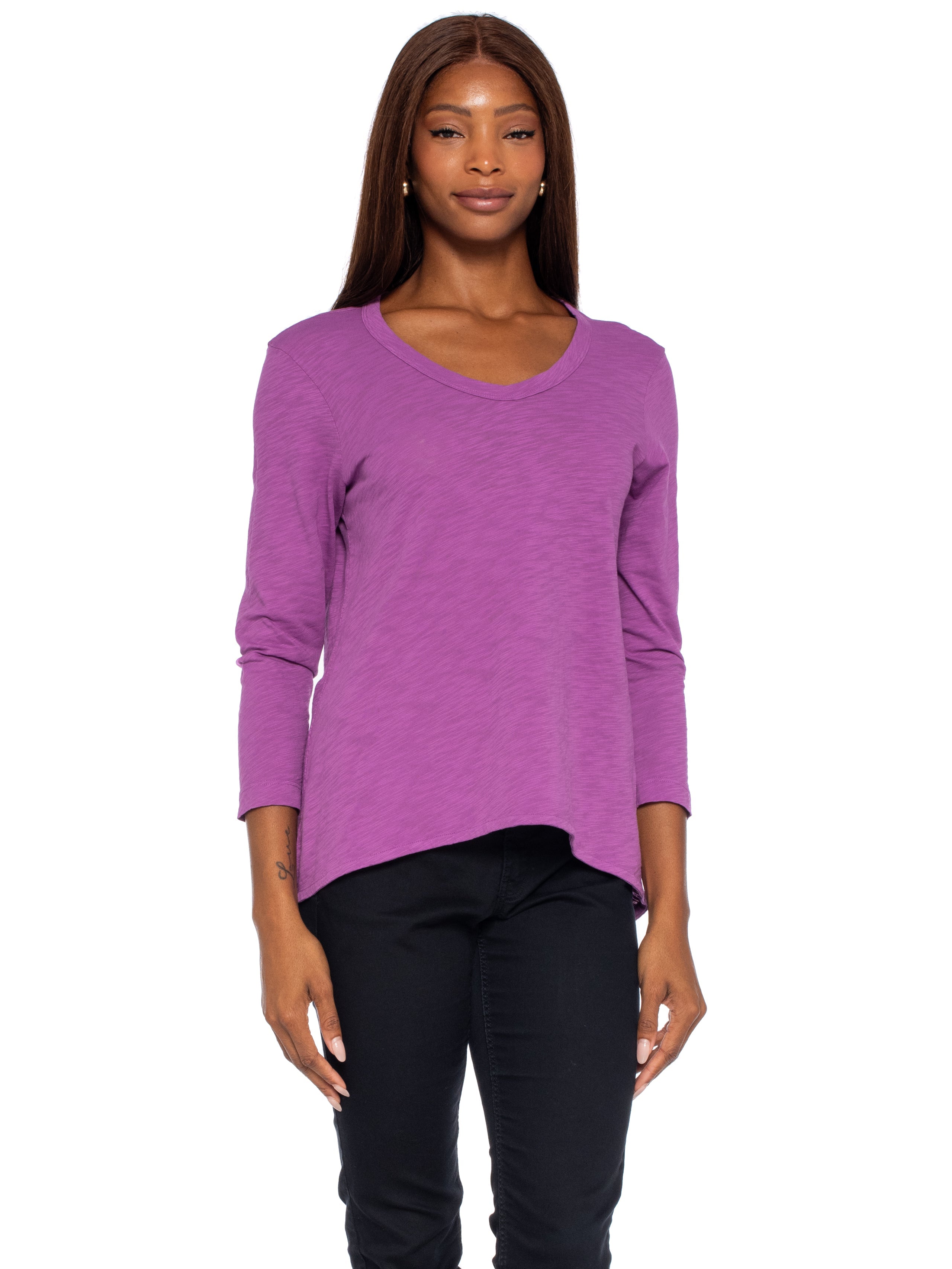 Scoopy Neck 3/4 Sleeve Boyfriend Tee