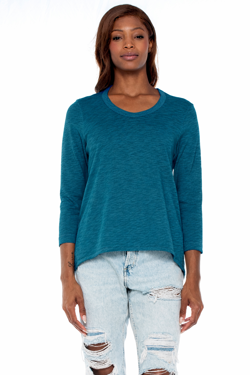 Scoopy Neck 3/4 Sleeve Boyfriend Tee
