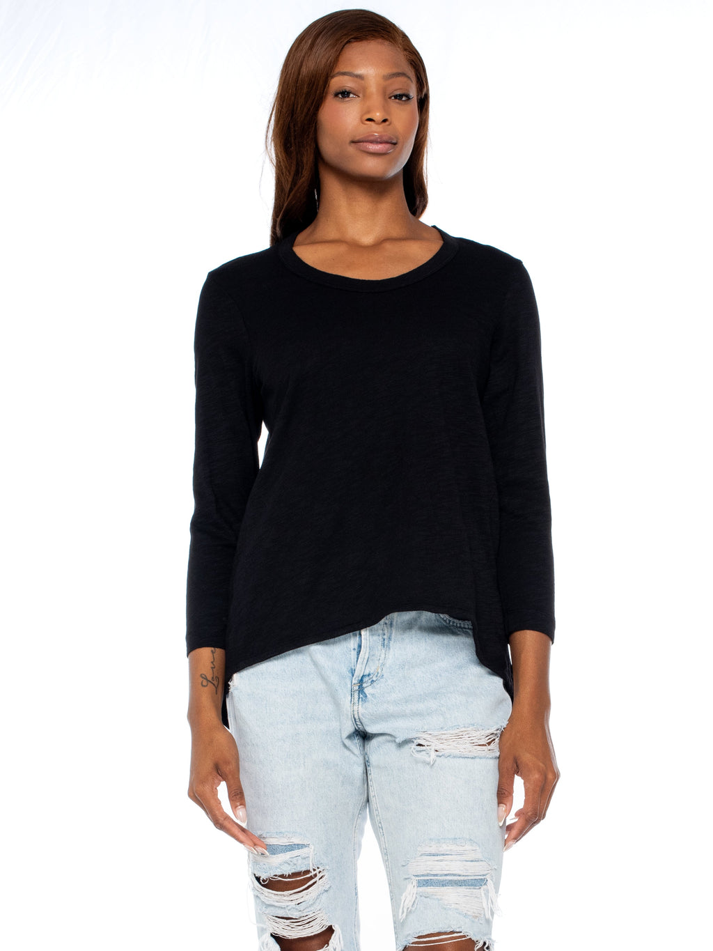Scoopy Neck 3/4 Sleeve Boyfriend Tee