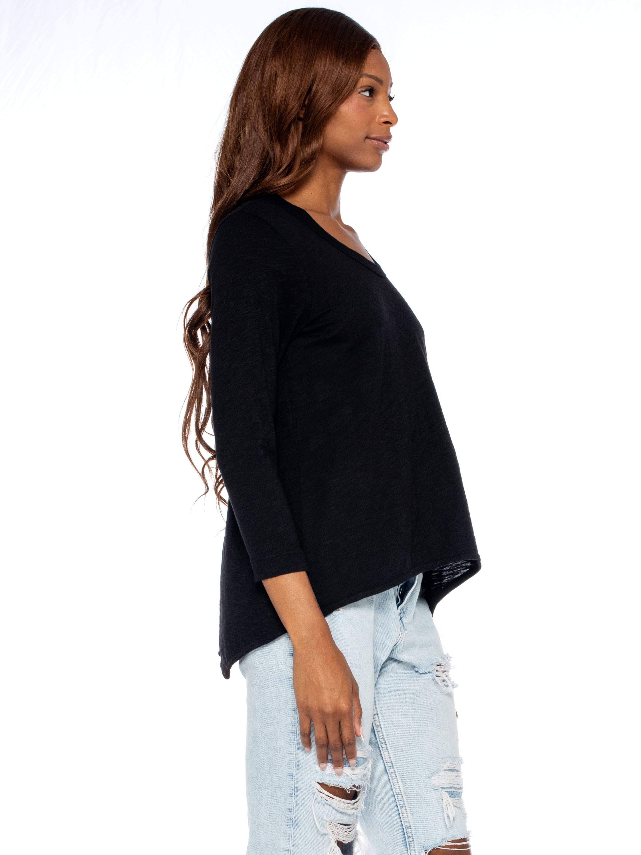 Scoopy Neck 3/4 Sleeve Boyfriend Tee