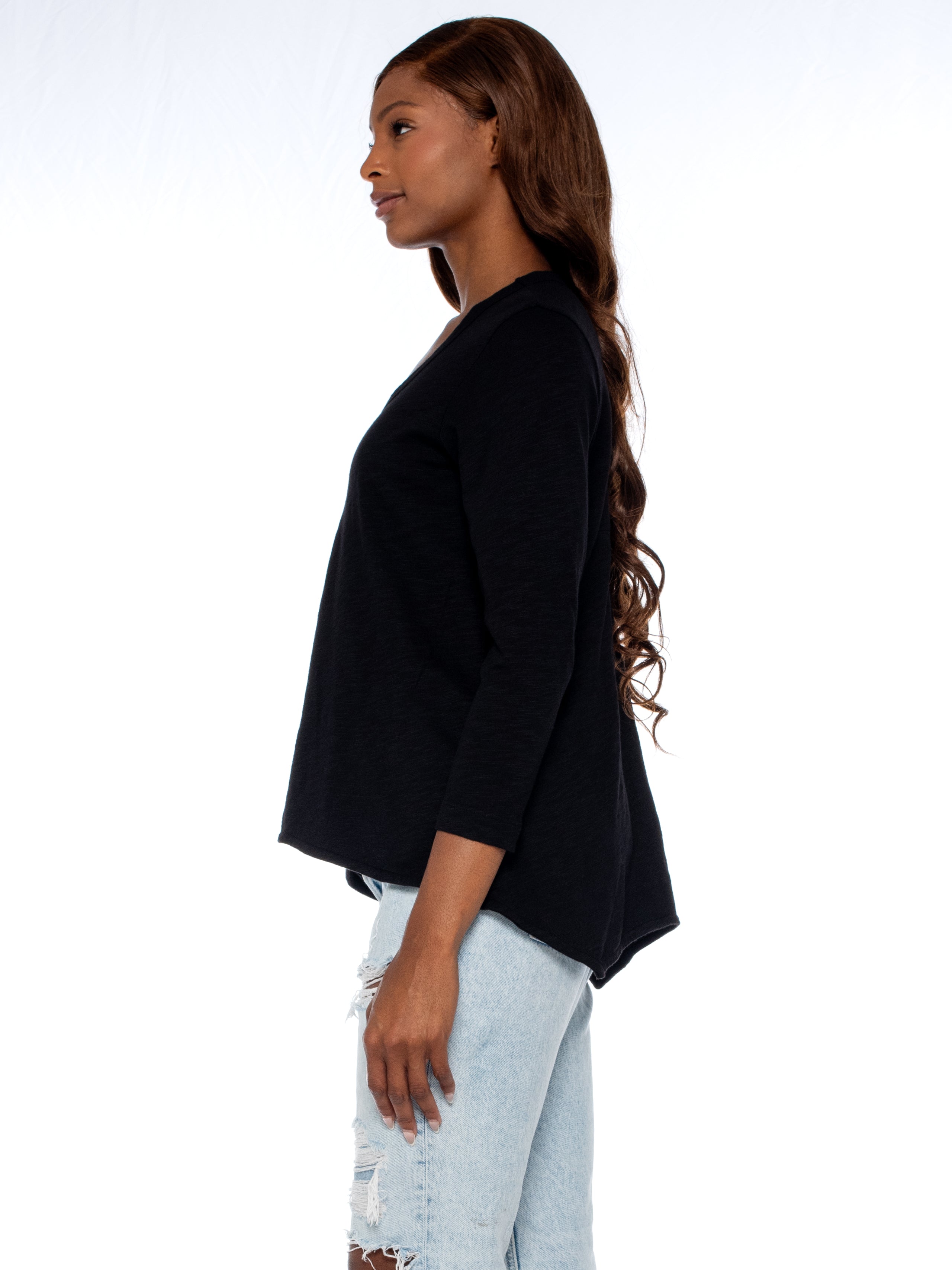 Scoopy Neck 3/4 Sleeve Boyfriend Tee