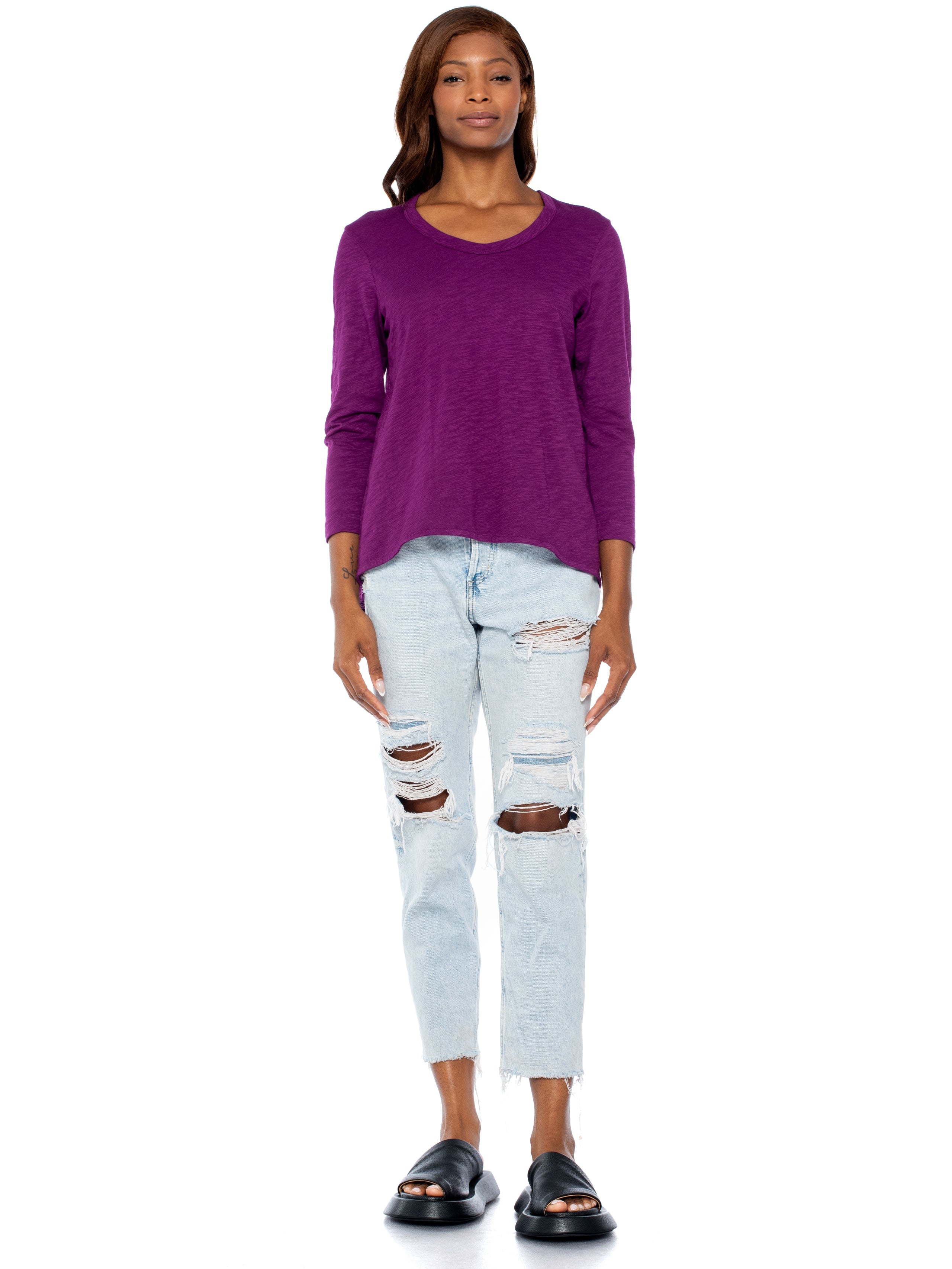 Scoopy Neck 3/4 Sleeve Boyfriend Tee