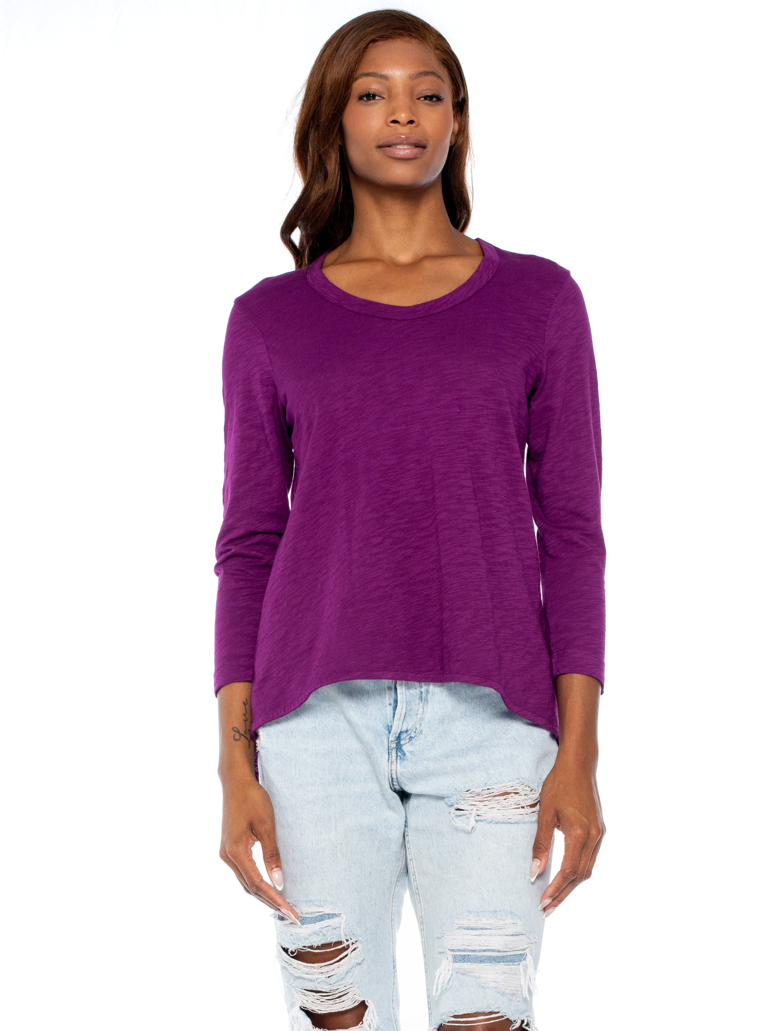 Scoopy Neck 3/4 Sleeve Boyfriend Tee