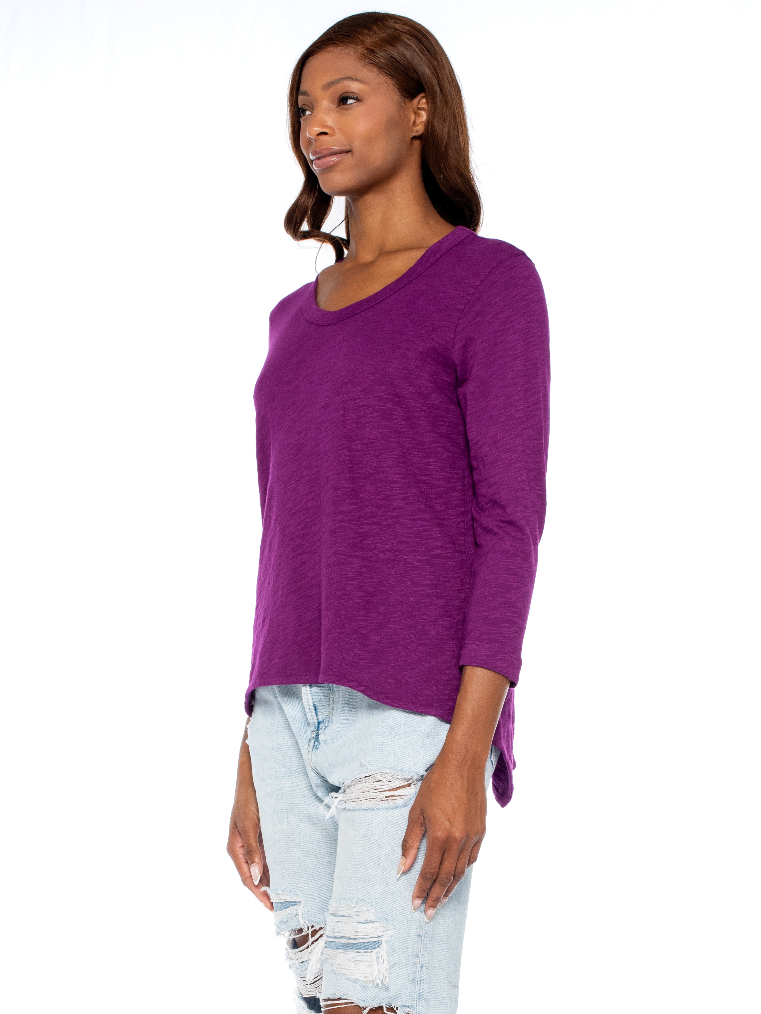 Scoopy Neck 3/4 Sleeve Boyfriend Tee