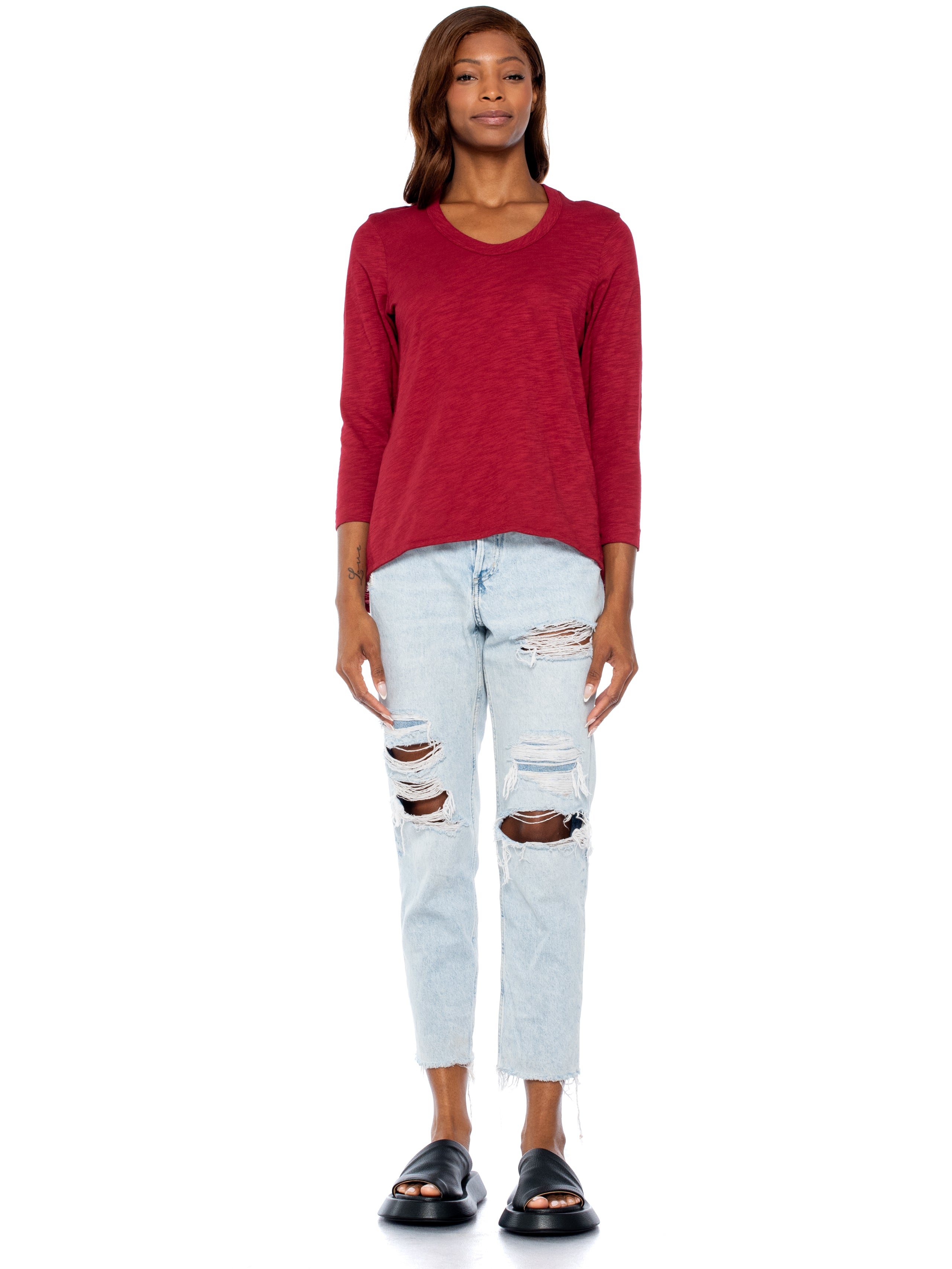 Scoopy Neck 3/4 Sleeve Boyfriend Tee