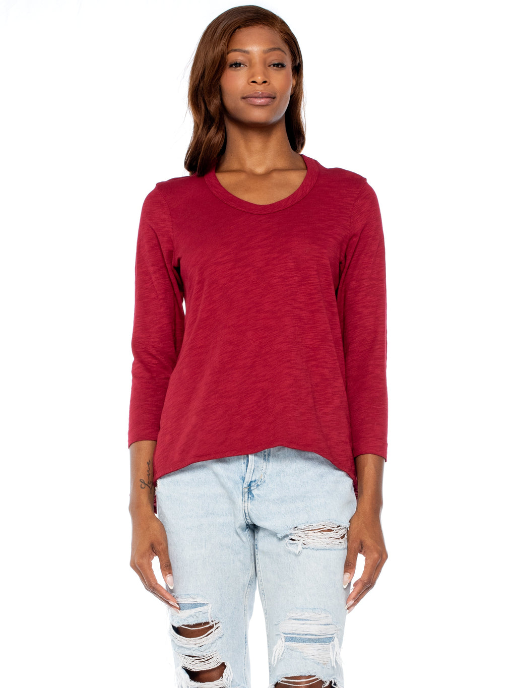 Scoopy Neck 3/4 Sleeve Boyfriend Tee
