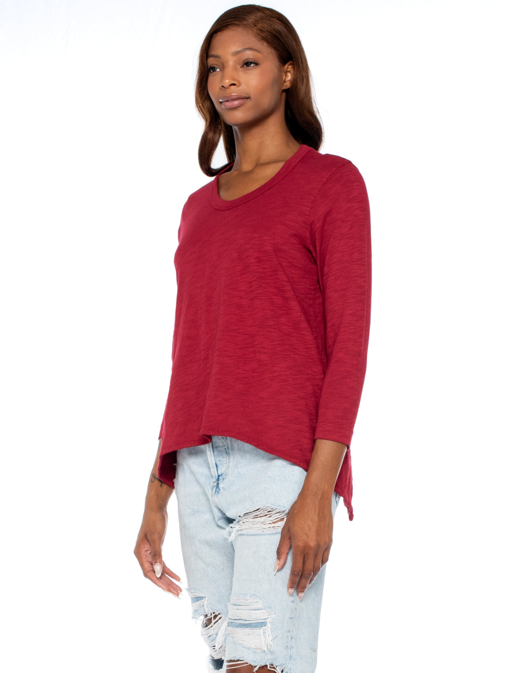 Scoopy Neck 3/4 Sleeve Boyfriend Tee