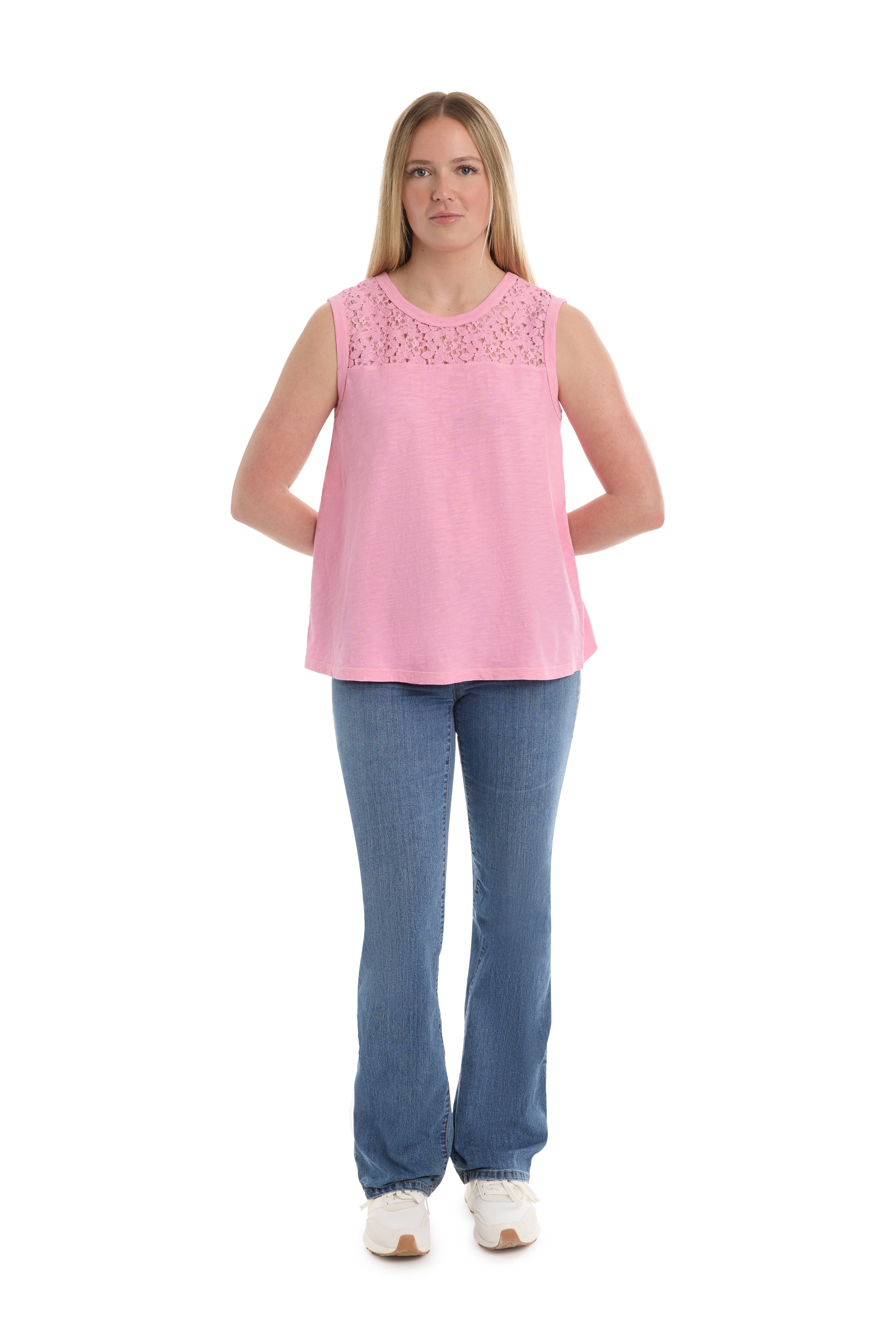 Shell with lace yoke