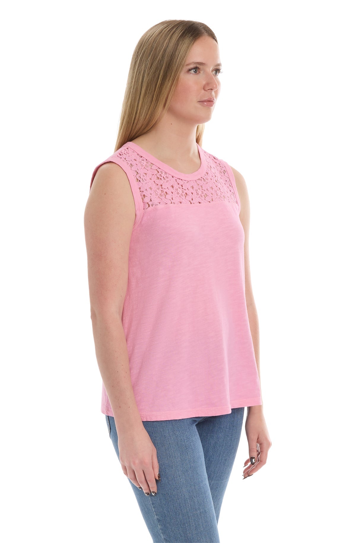 Shell with lace yoke