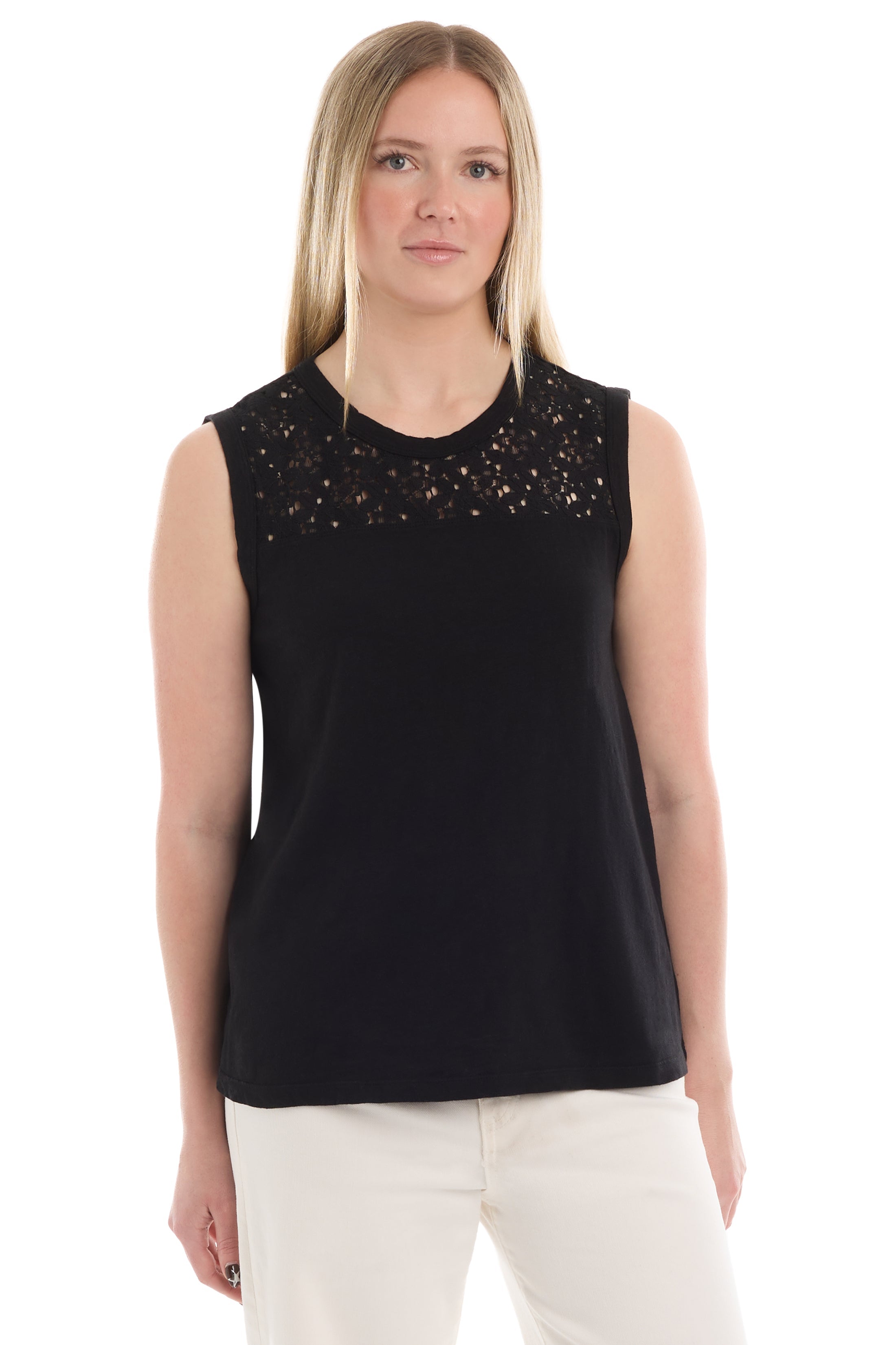 Shell with lace yoke