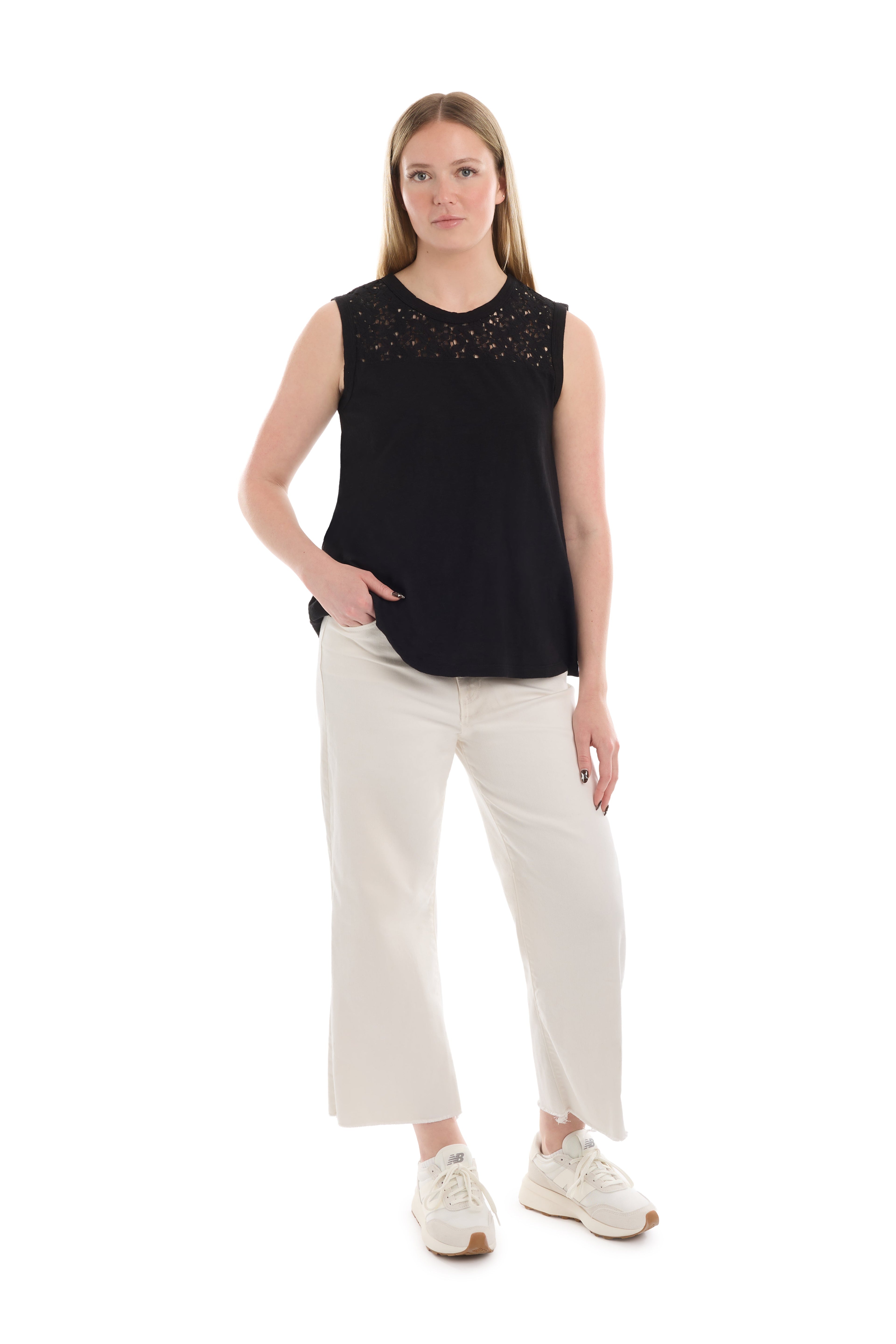 Shell with lace yoke