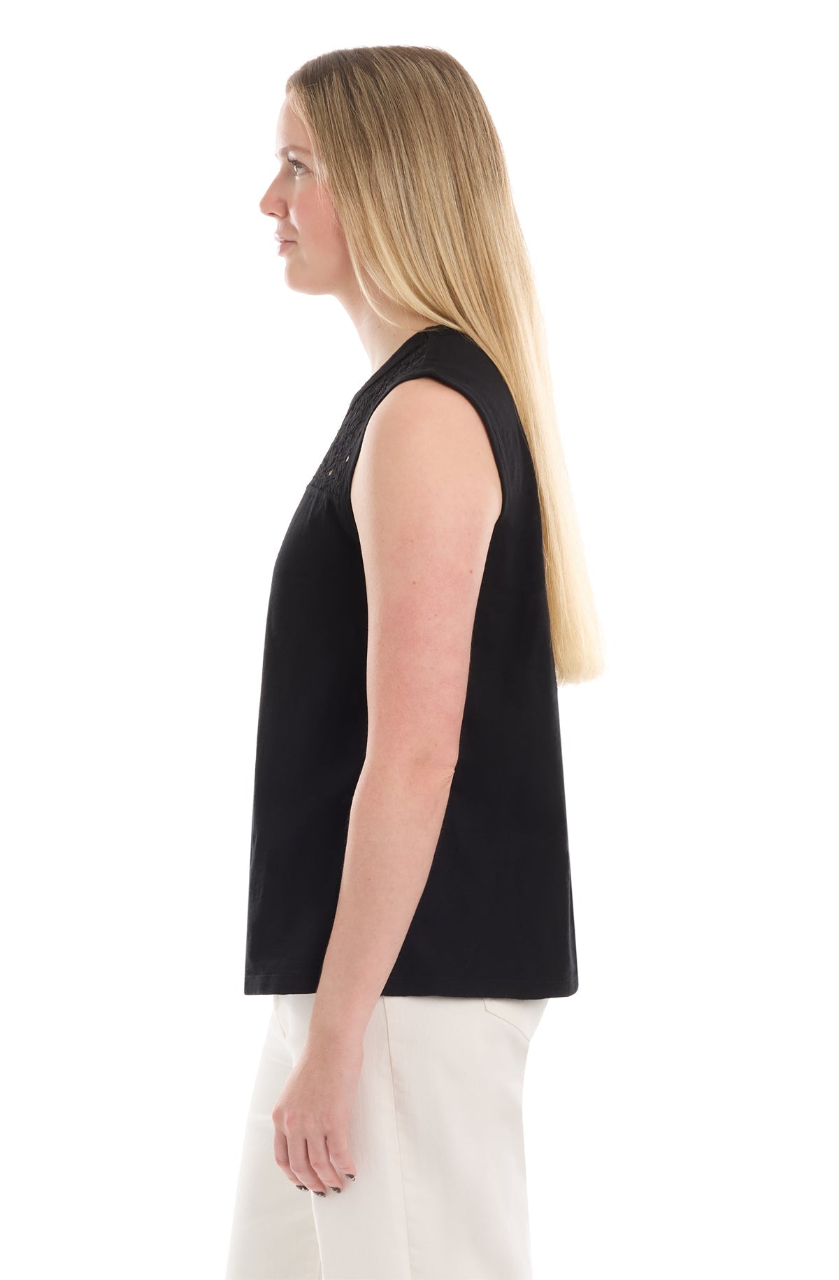 Shell with lace yoke