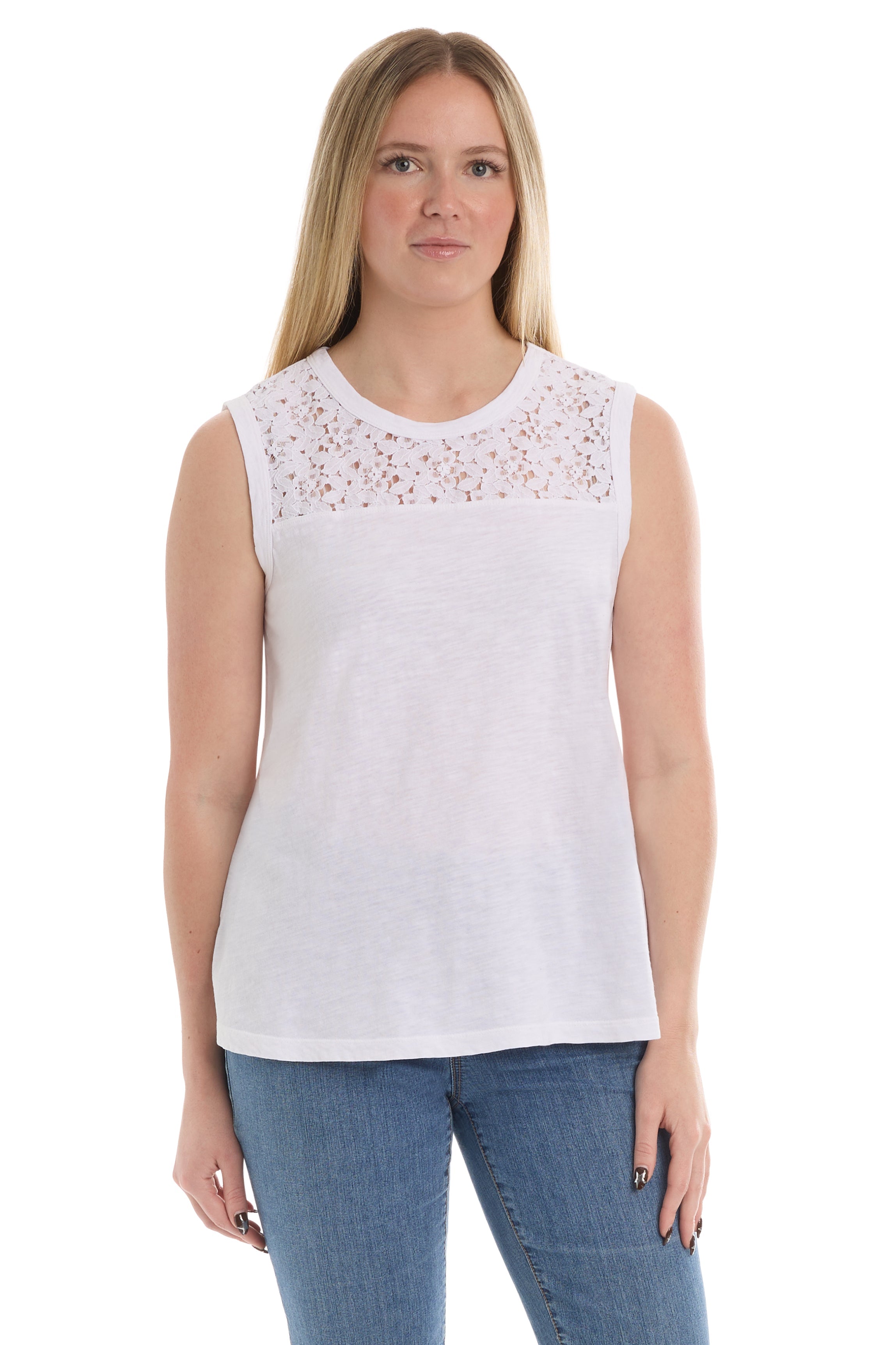 Shell with lace yoke
