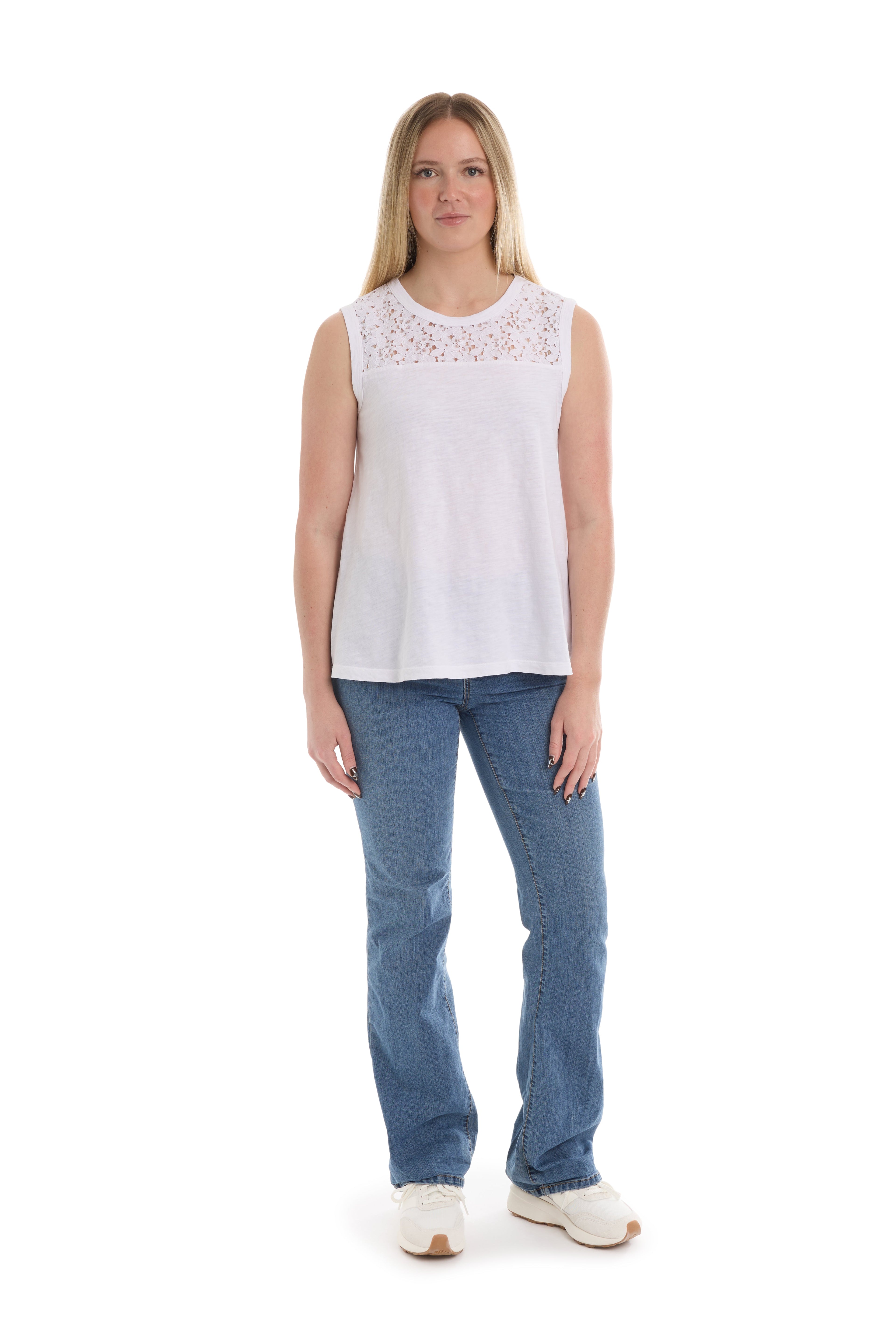 Shell with lace yoke