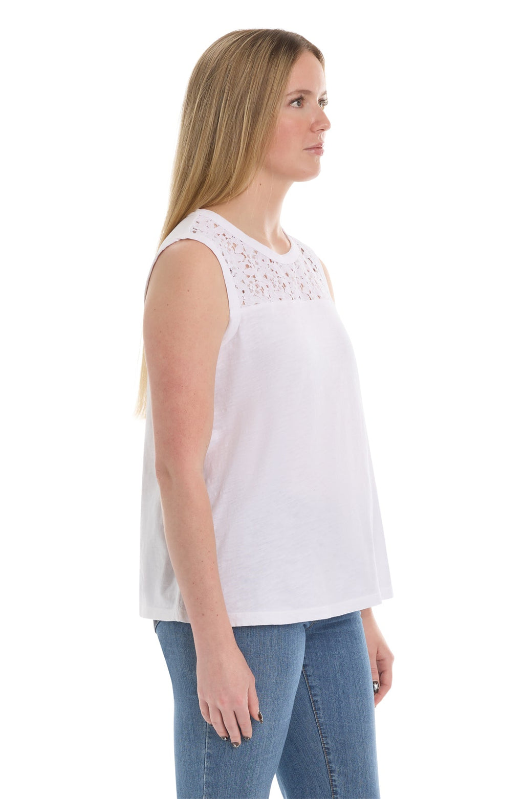 Shell with lace yoke