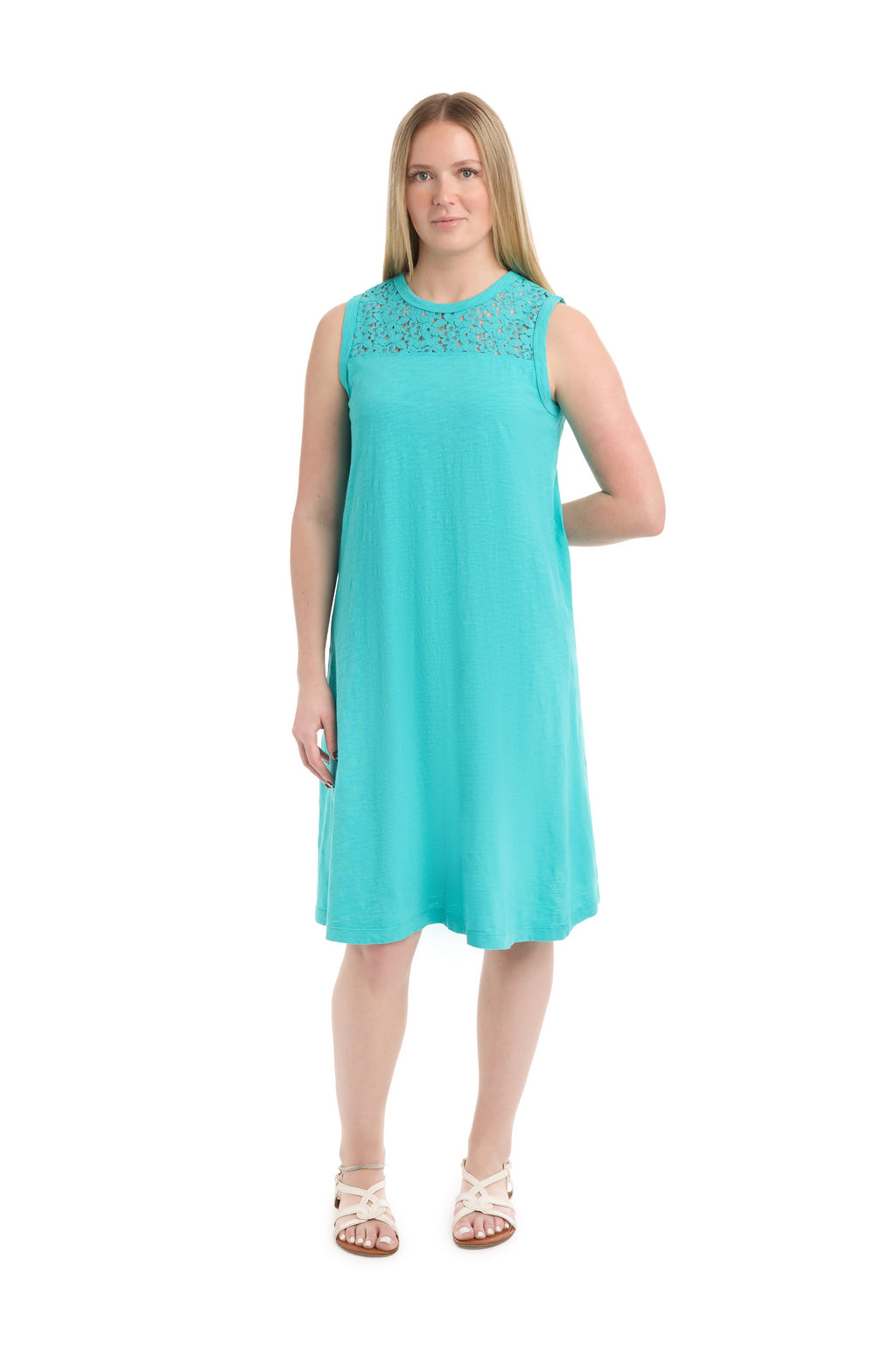 Sleeveless lace yoke dress