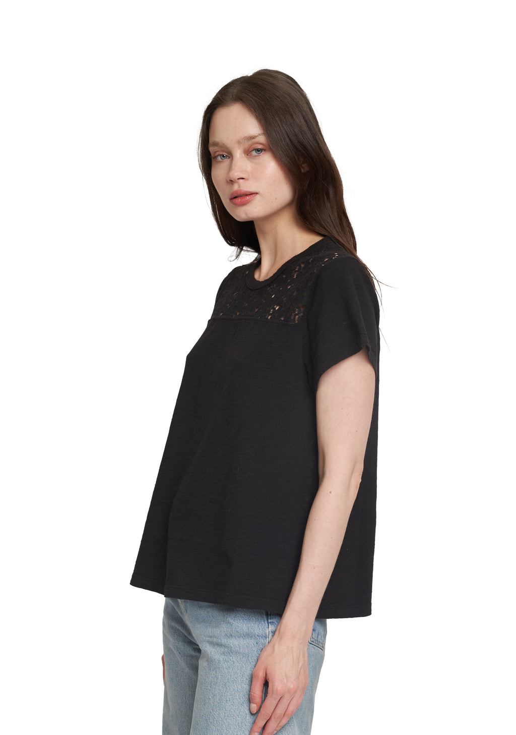 Easy Short Sleeve Crew Lace Yoke