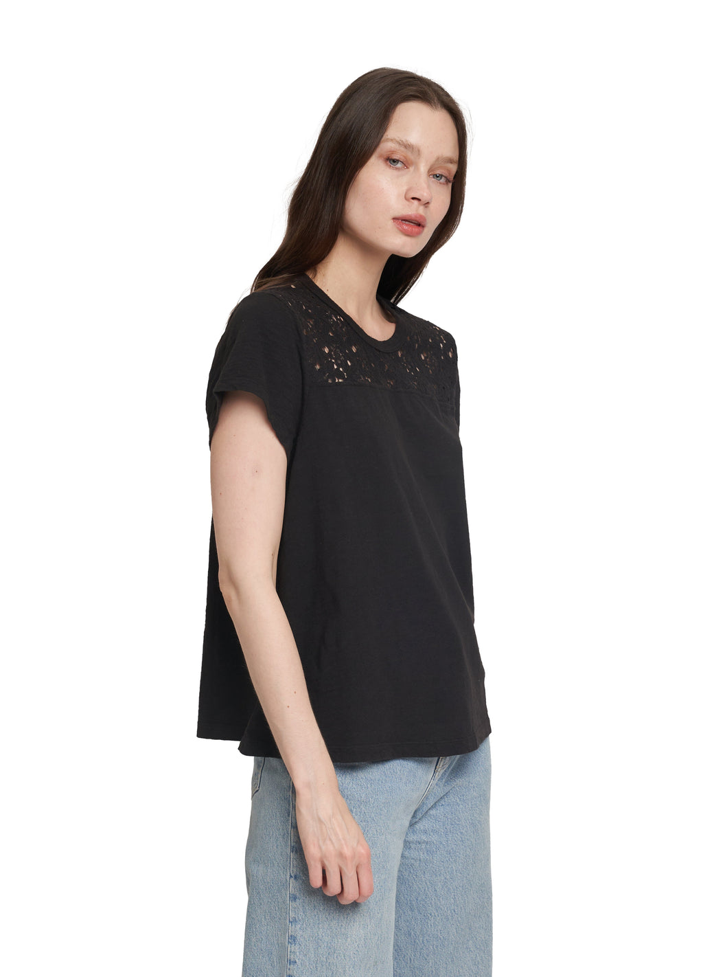 Easy Short Sleeve Crew Lace Yoke
