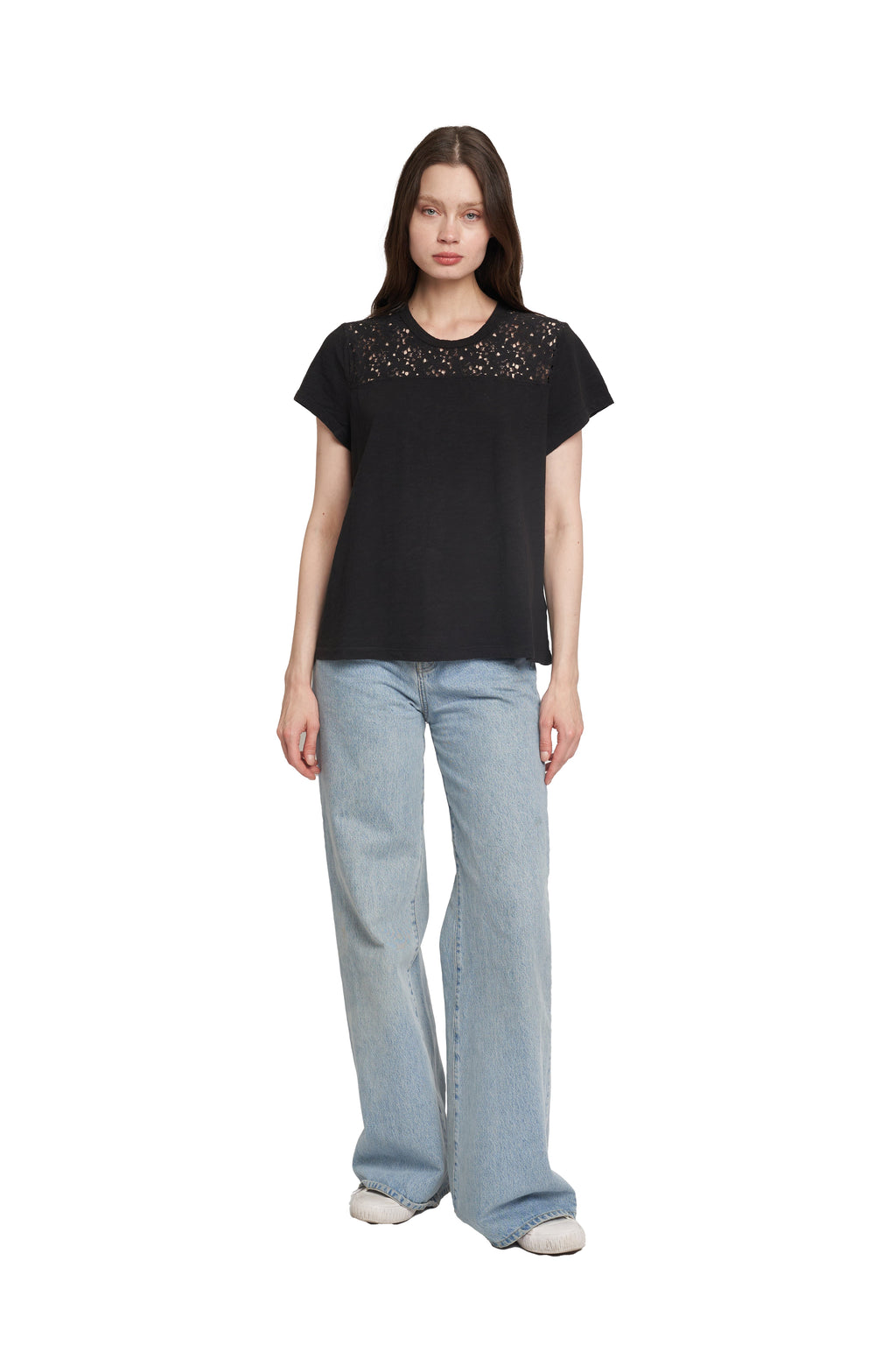 Easy Short Sleeve Crew Lace Yoke