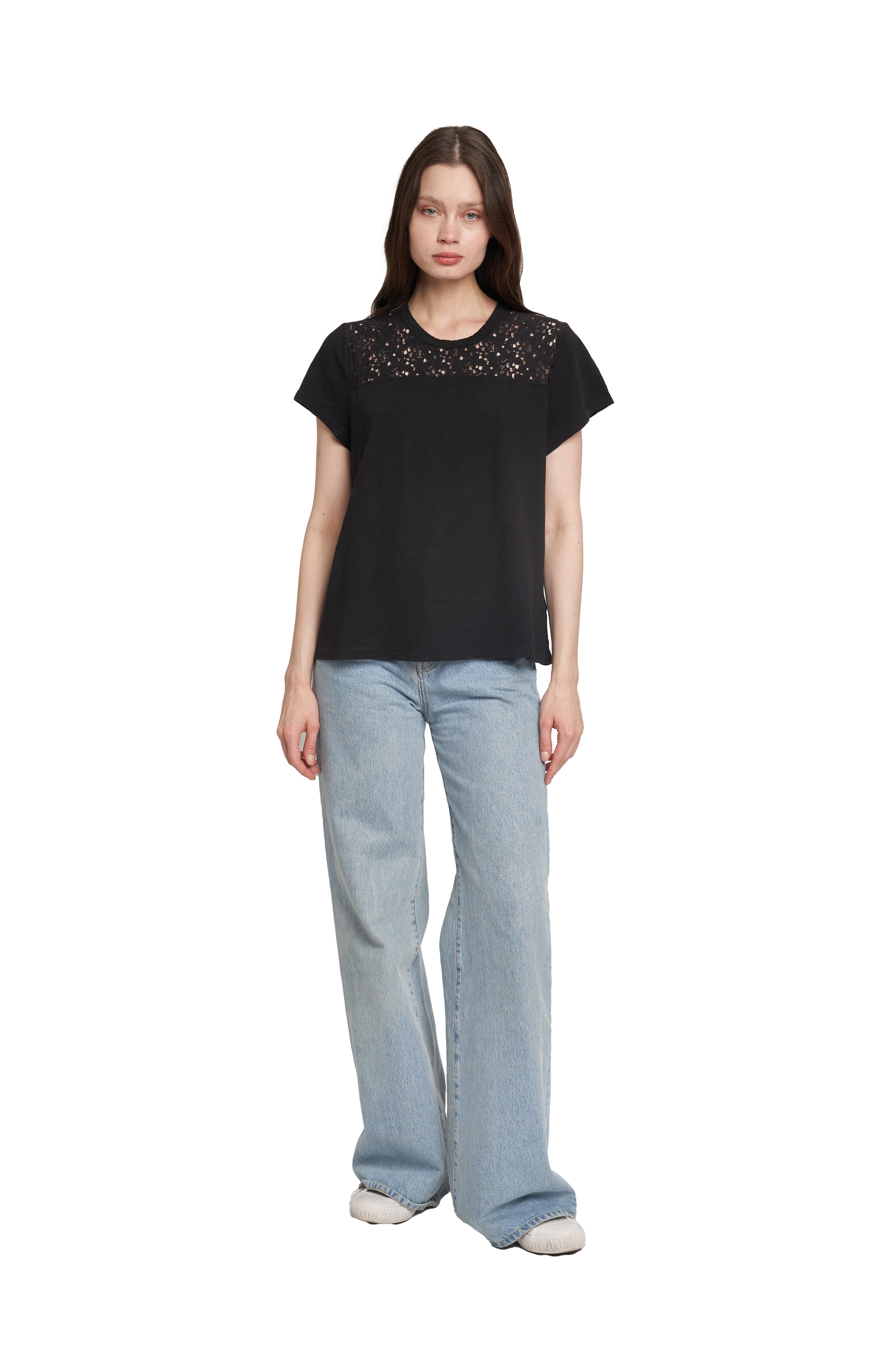 Easy Short Sleeve Crew Lace Yoke
