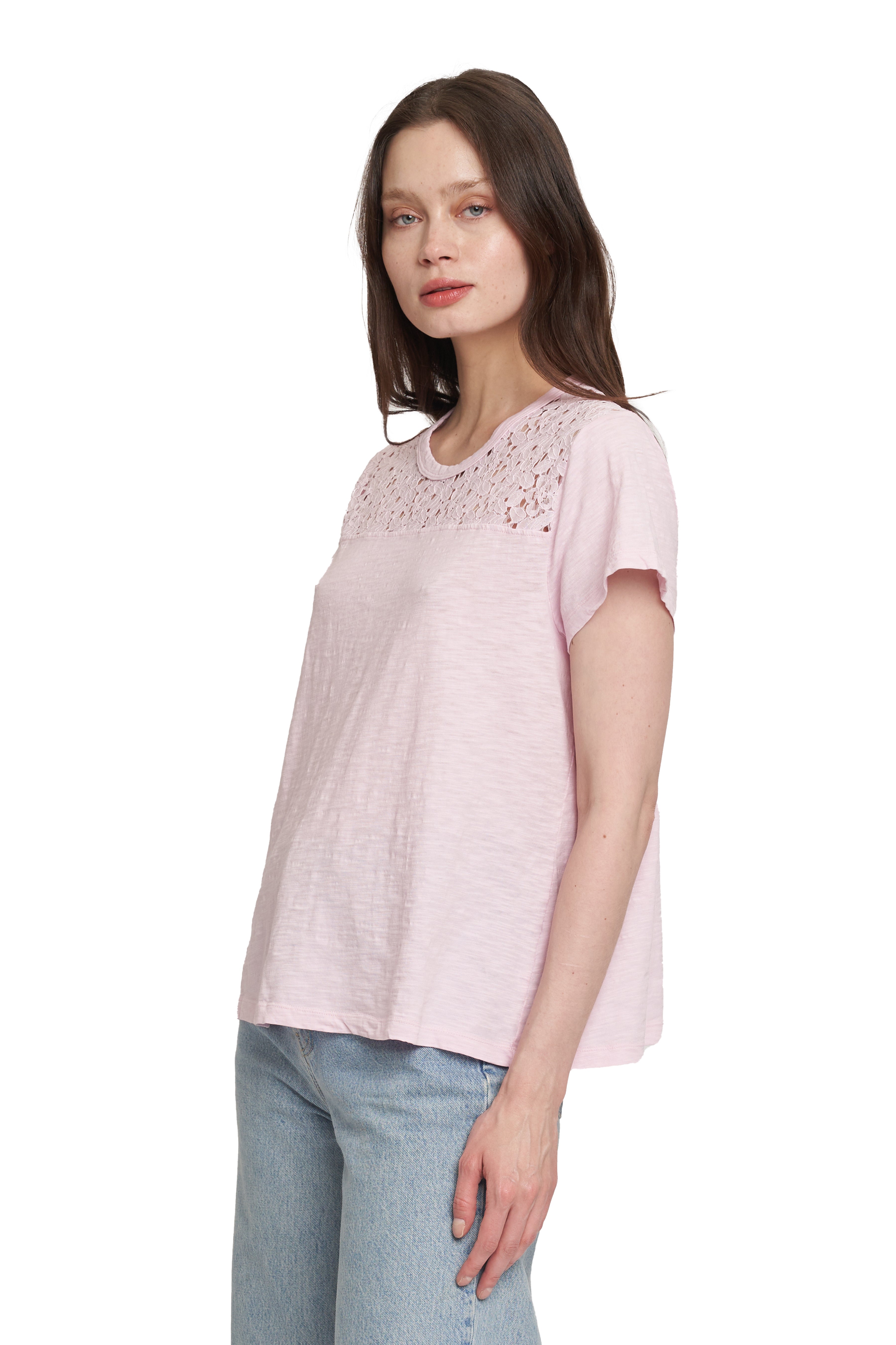 Easy Short Sleeve Crew Lace Yoke
