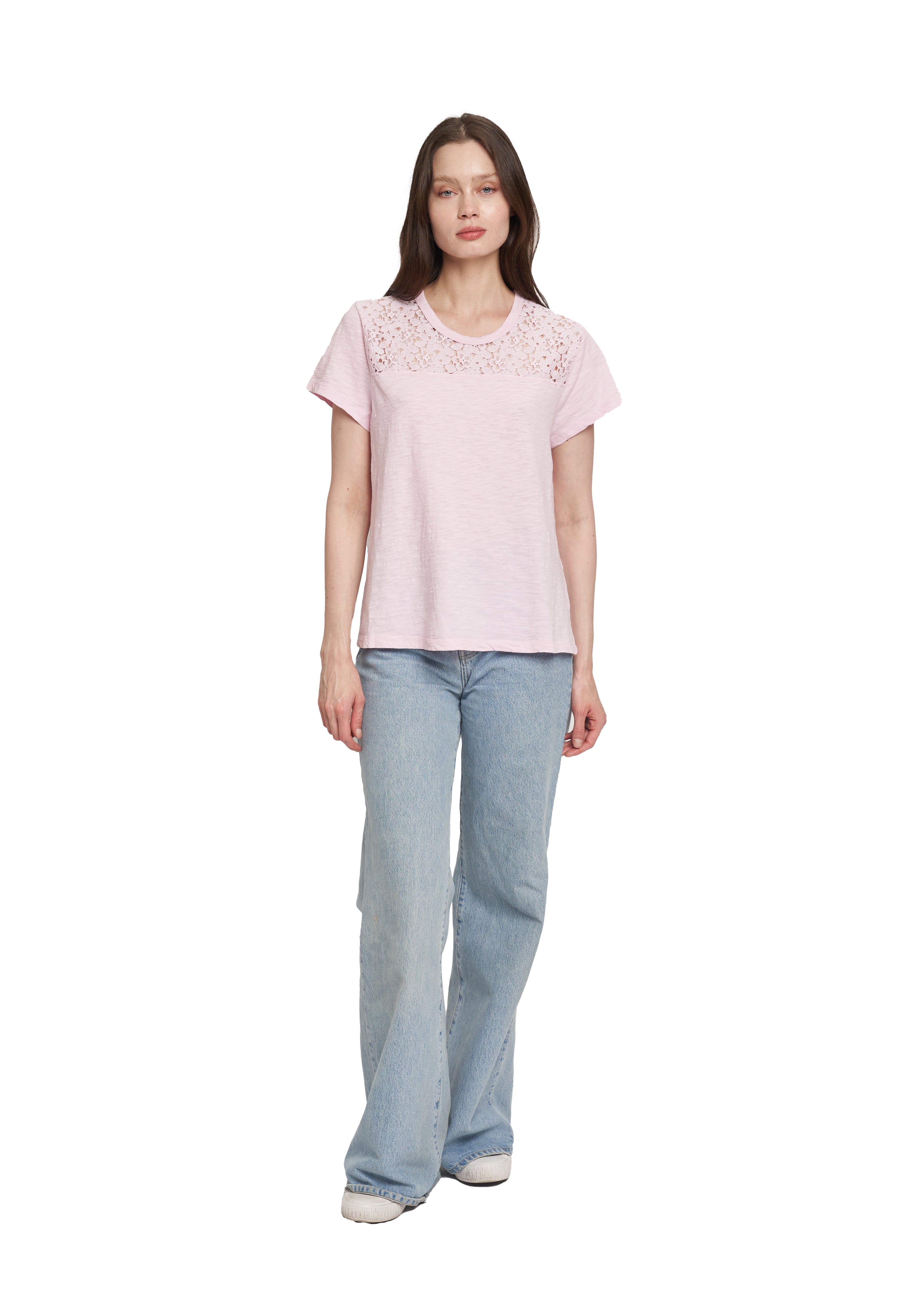Easy Short Sleeve Crew Lace Yoke