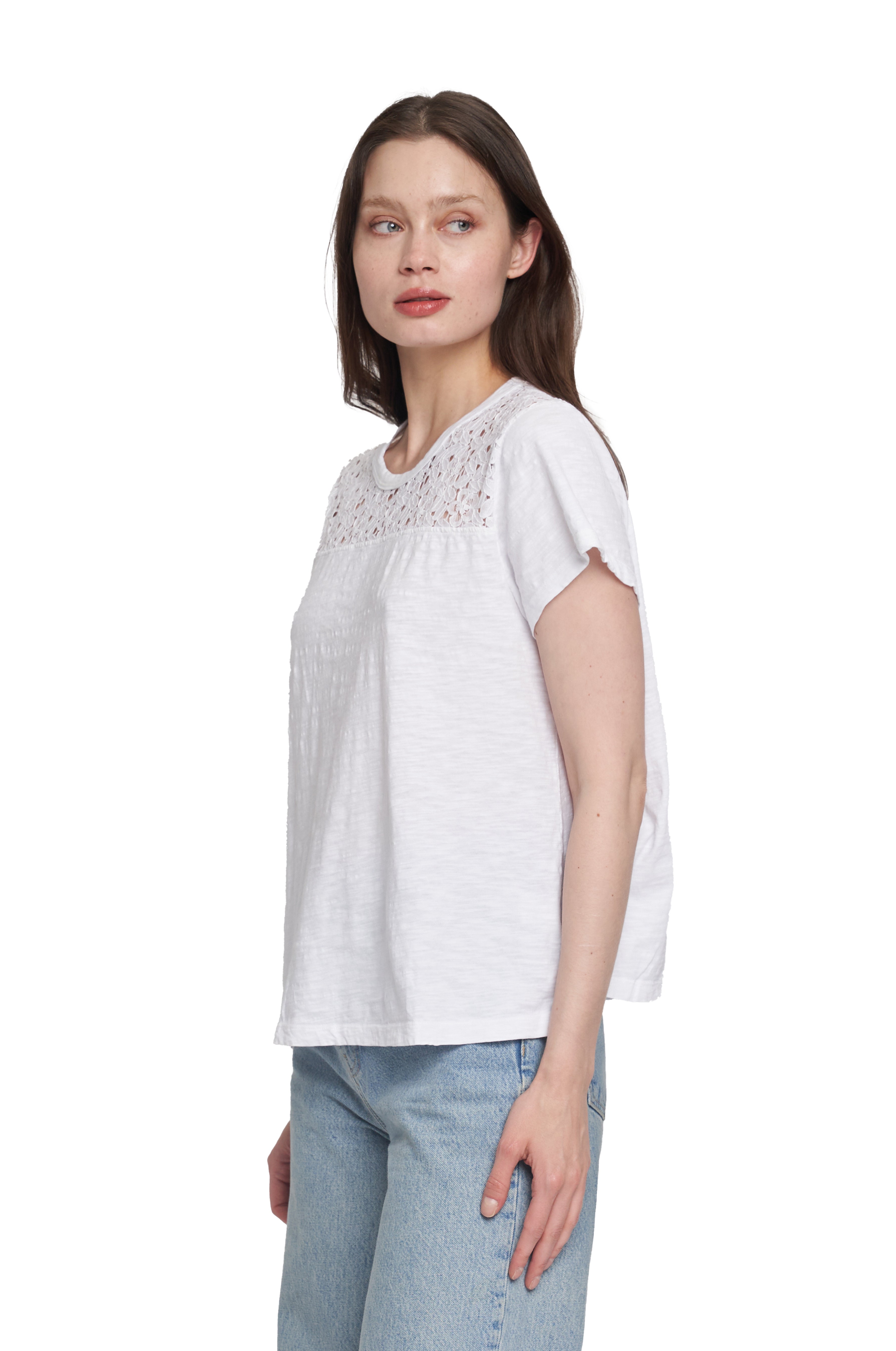 Easy Short Sleeve Crew Lace Yoke