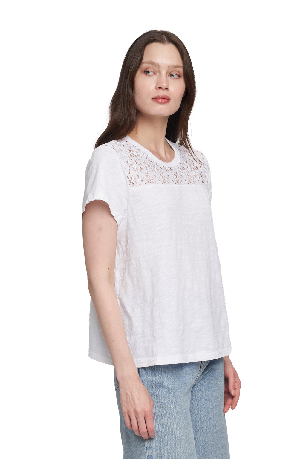 Easy Short Sleeve Crew Lace Yoke